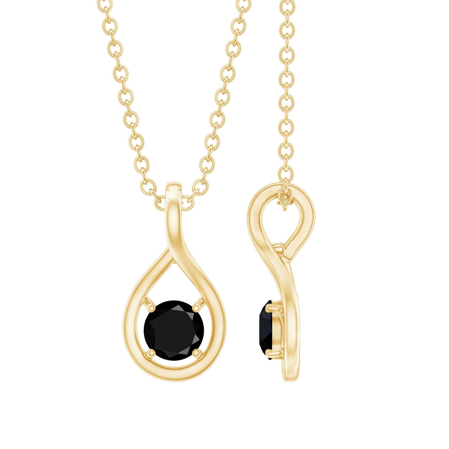 Certified 4MM Solitaire Black Onyx Teardrop Pendant With Chain