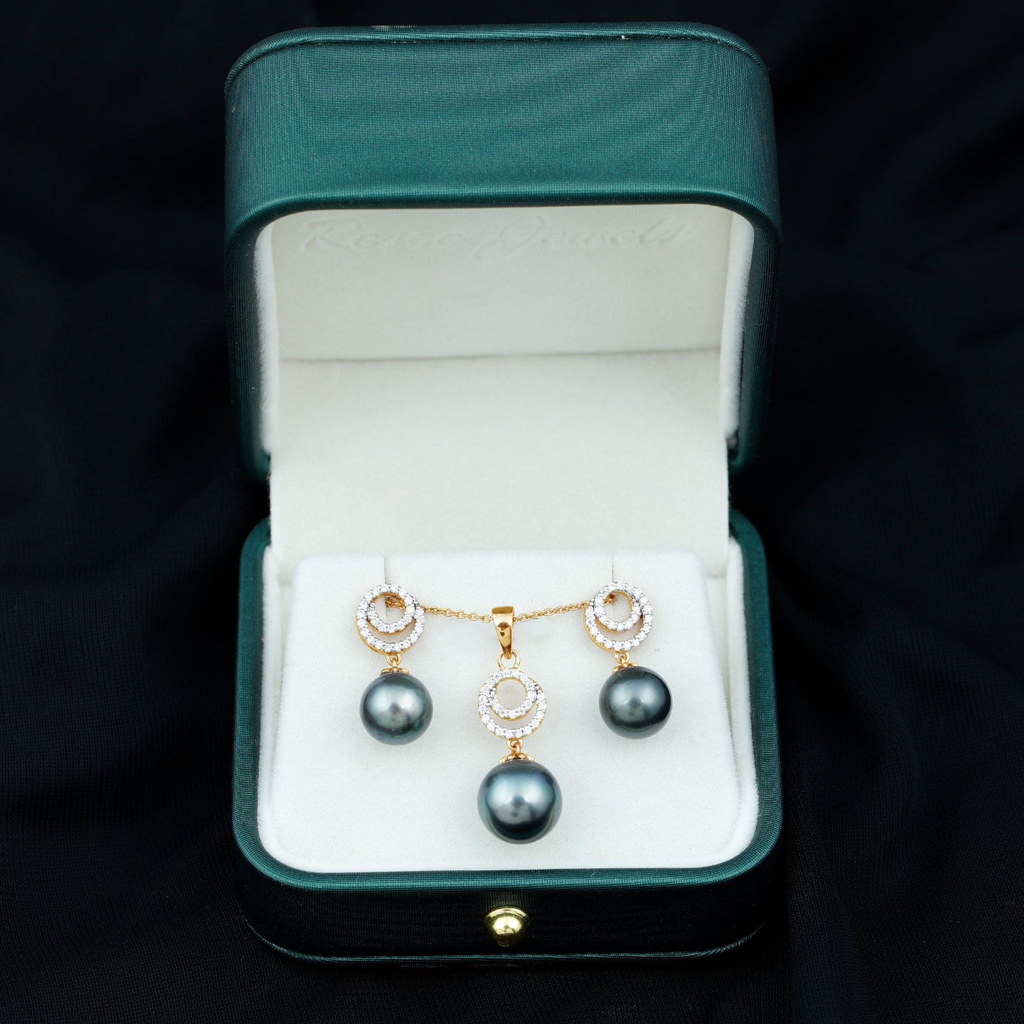 Genuine Tahitian Black Pearl Drop Jewelry Set with Certificate