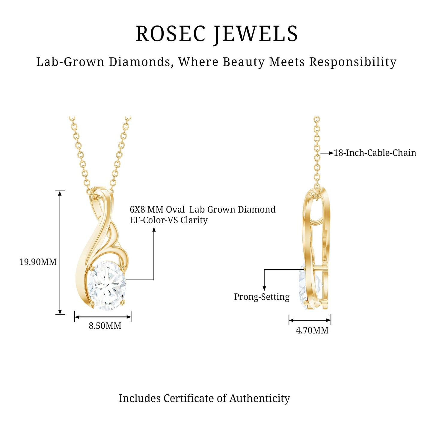 Certified Oval Lab Grown Diamond Solitaire Pendant Necklace
