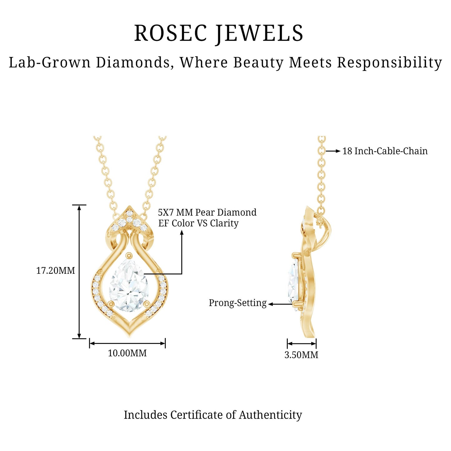 Pear Shape Lab Grown Diamond Bridal Pendant Necklace