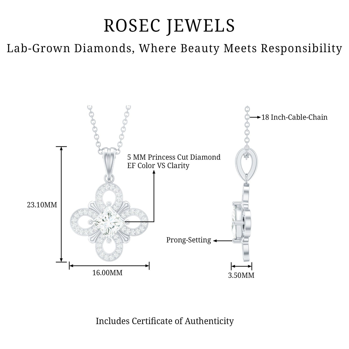 Lab Grown Diamond Vintage Inspired Pendant Necklace
