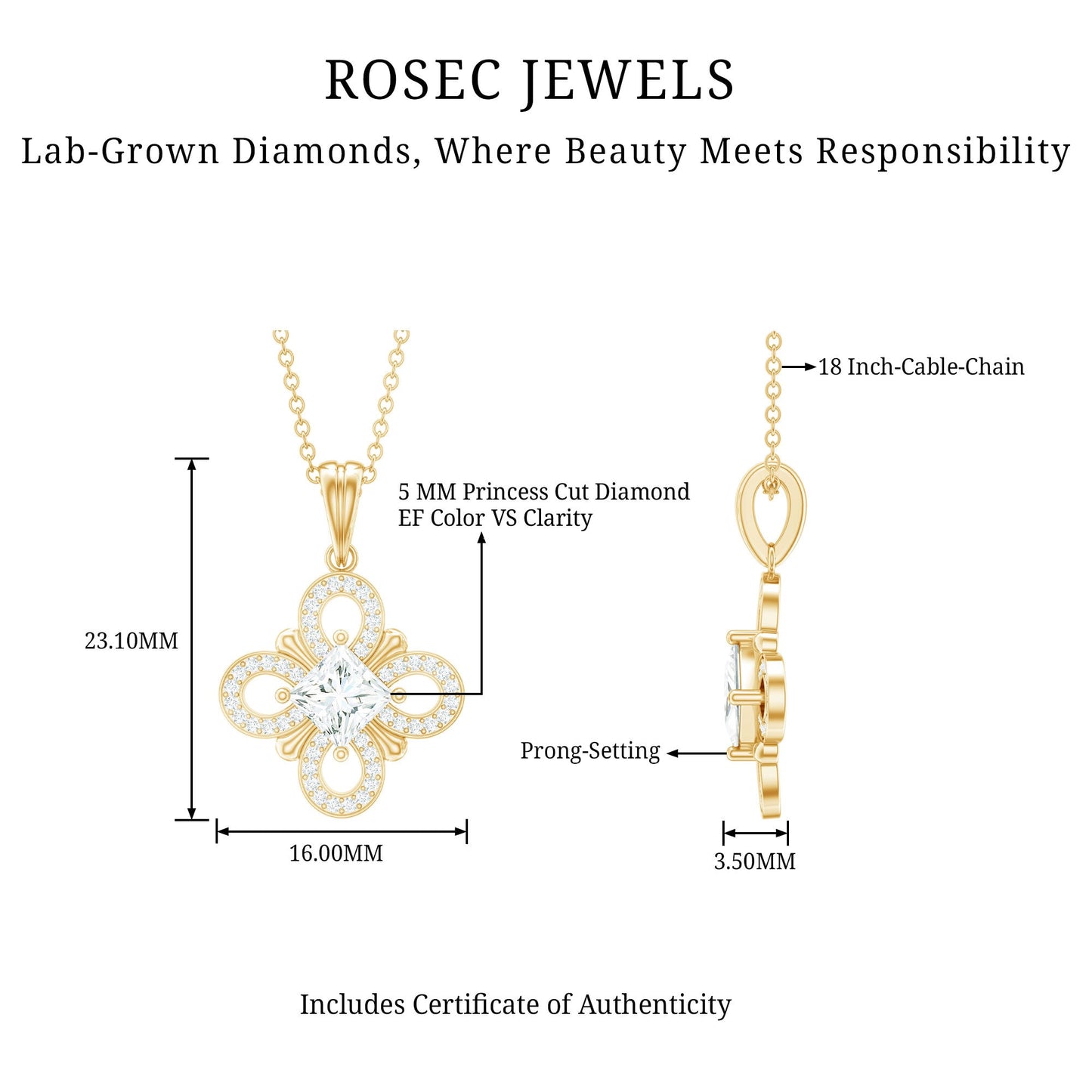 Lab Grown Diamond Vintage Inspired Pendant Necklace