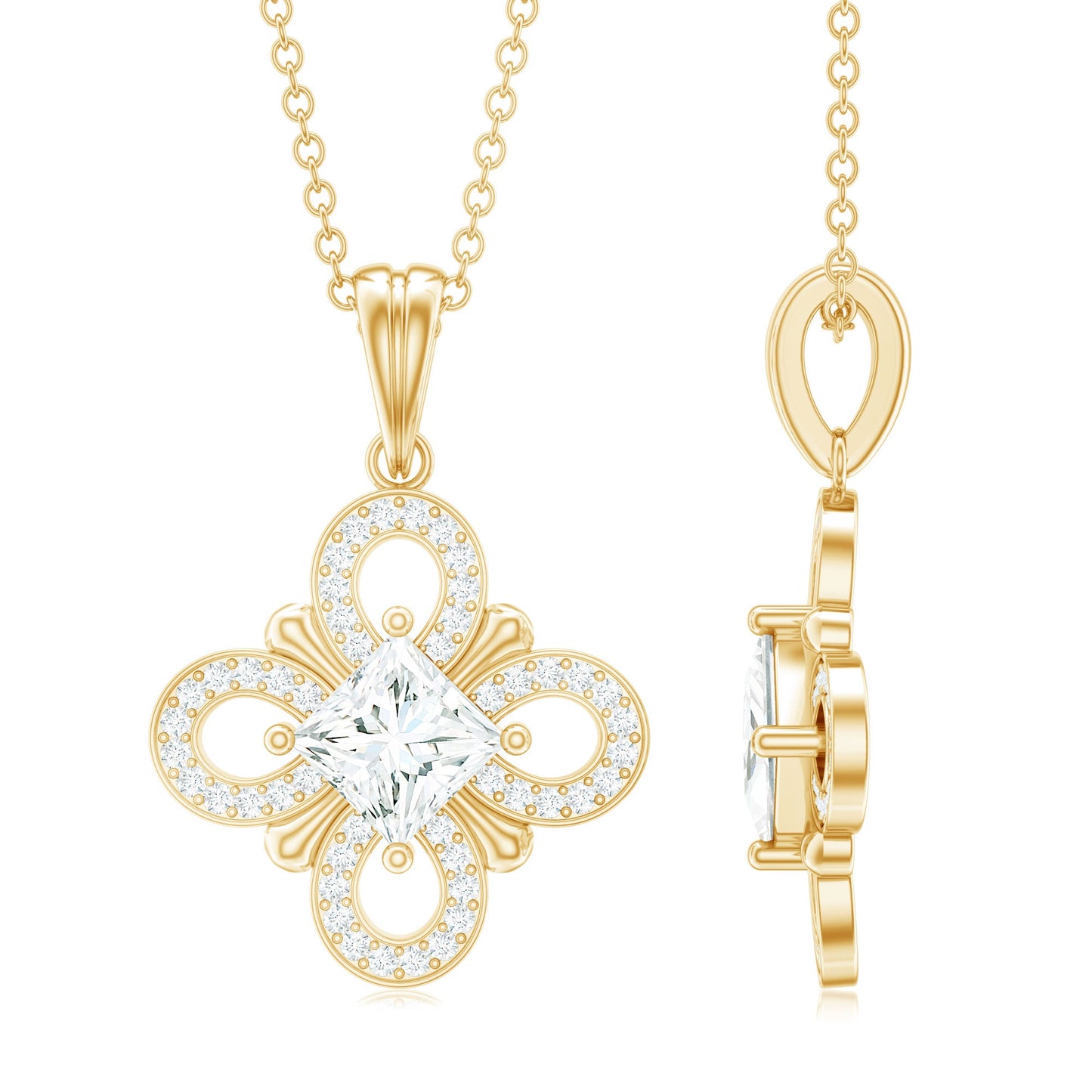 Lab Grown Diamond Vintage Inspired Pendant Necklace