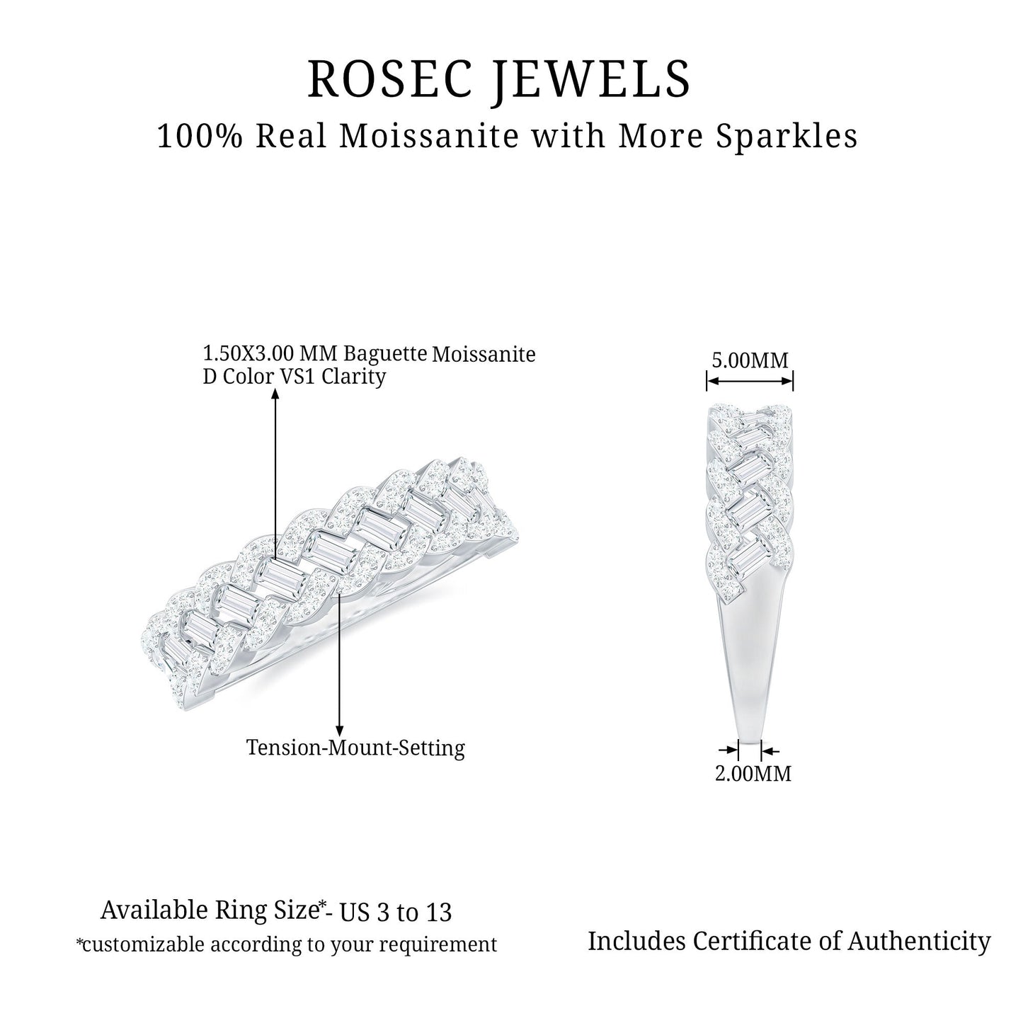 Certified Moissanite Braided Half Eternity Band Ring