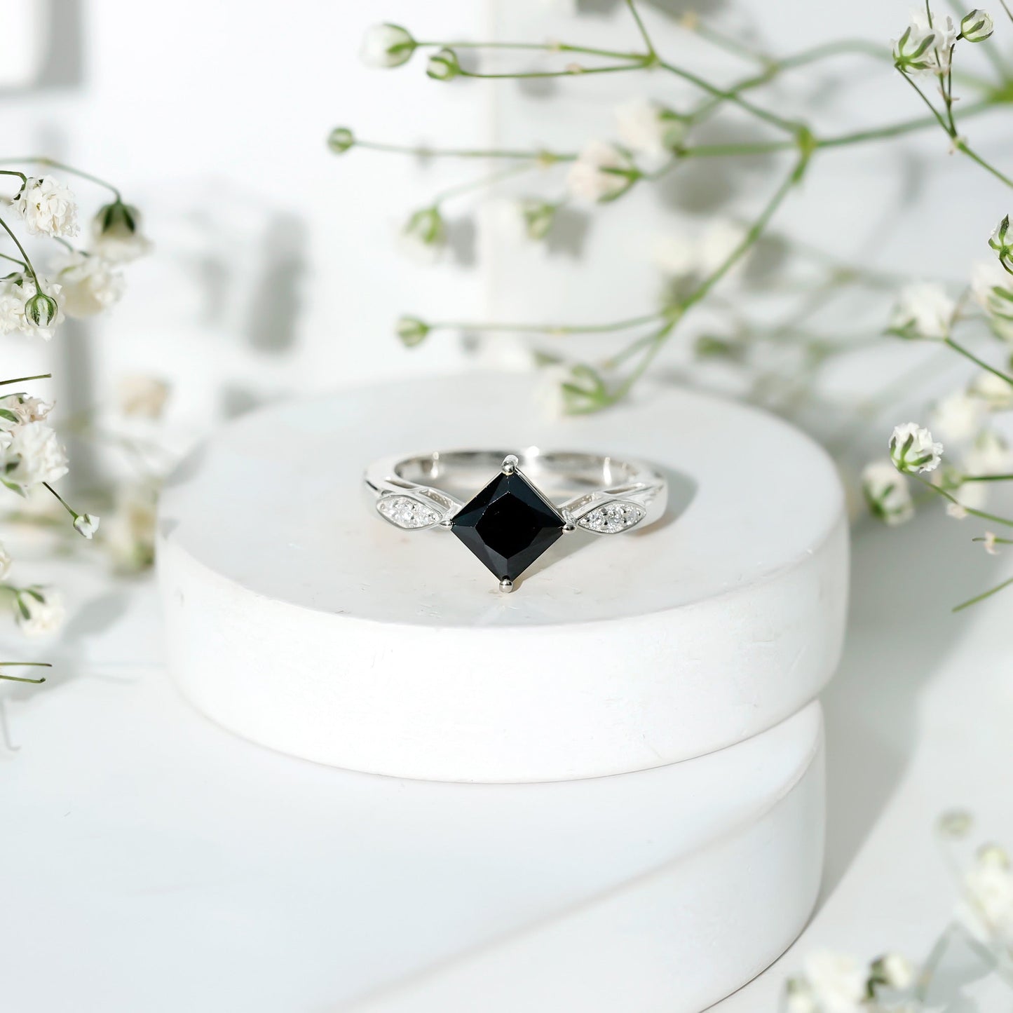 Princess Cut Lab Grown Black Diamond Solitaire Engagement Ring