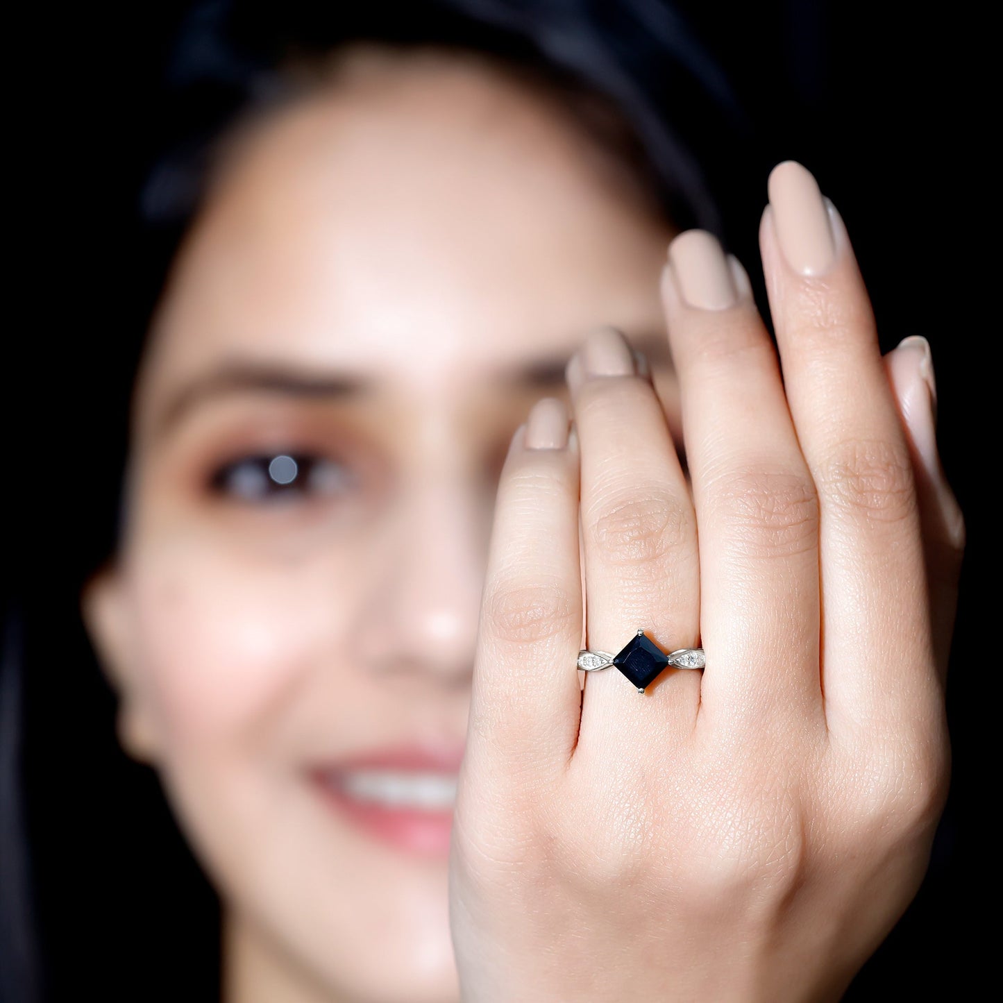 Princess Cut Lab Grown Black Diamond Solitaire Engagement Ring