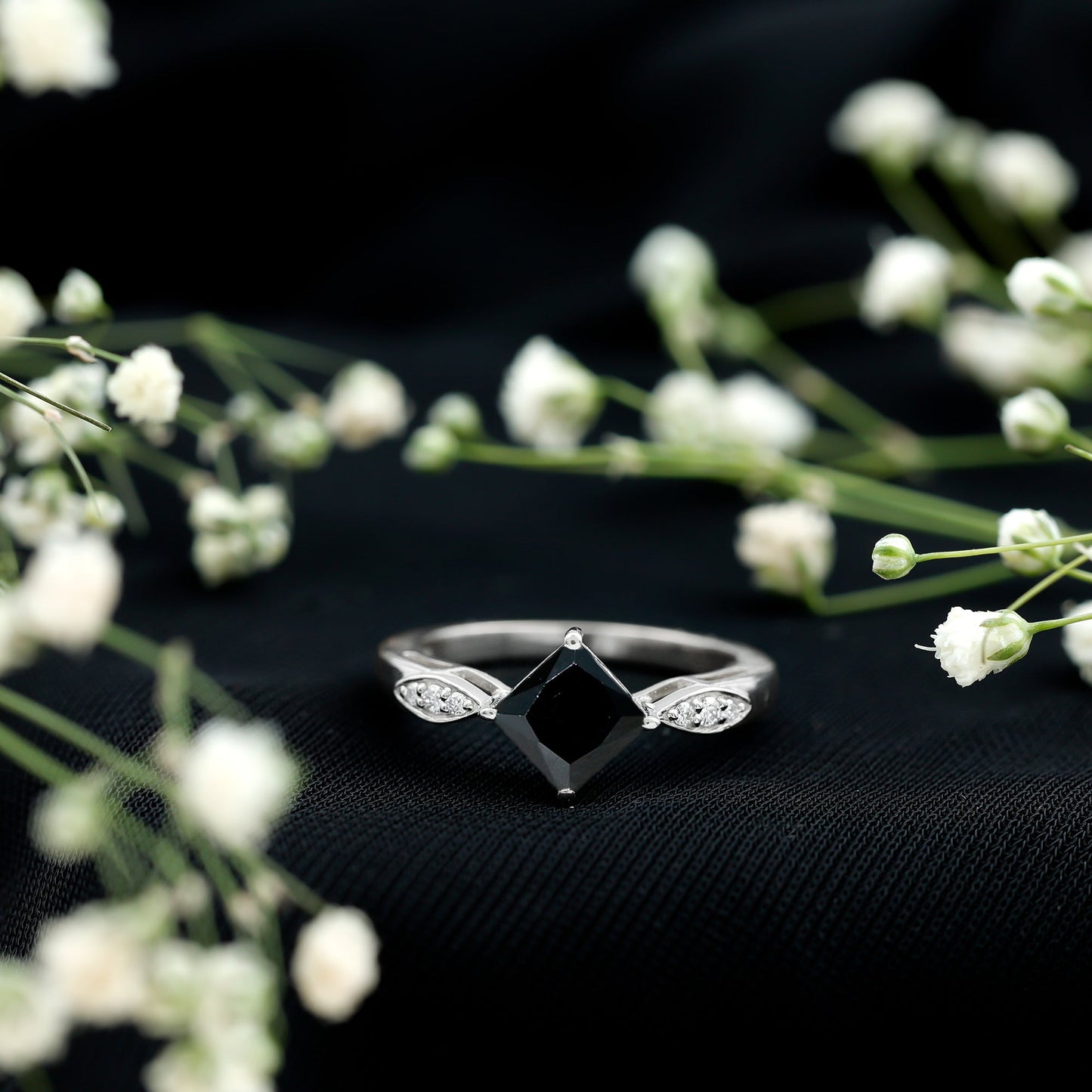 Princess Cut Lab Grown Black Diamond Solitaire Engagement Ring