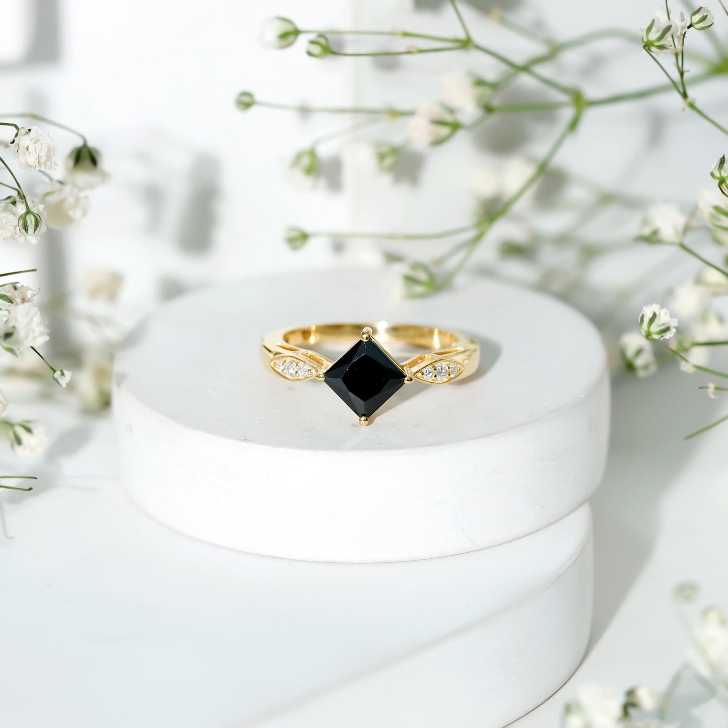 Princess Cut Lab Grown Black Diamond Solitaire Engagement Ring