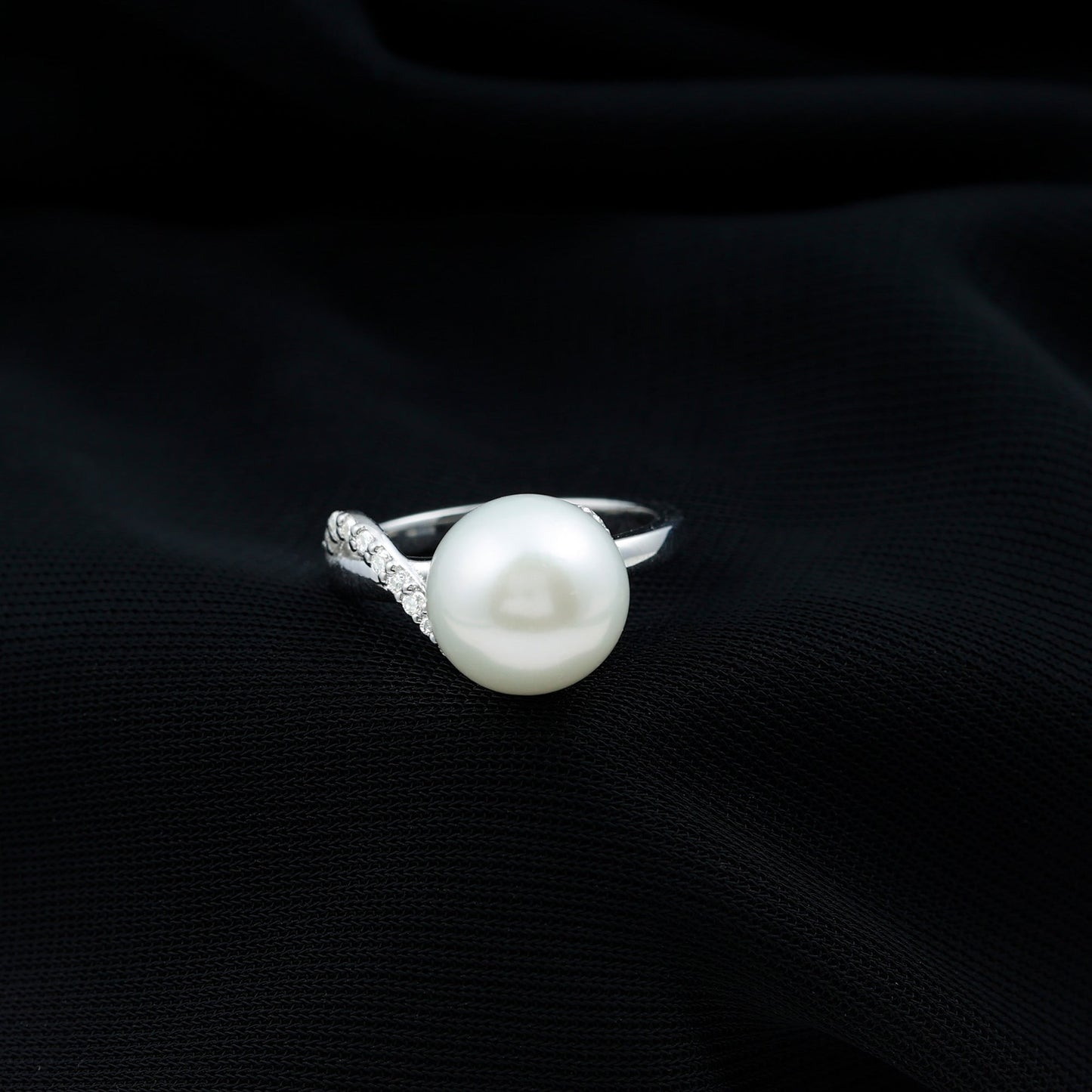 Natural 8 Carat Freshwater Pearl Engagement Ring with Moissanite
