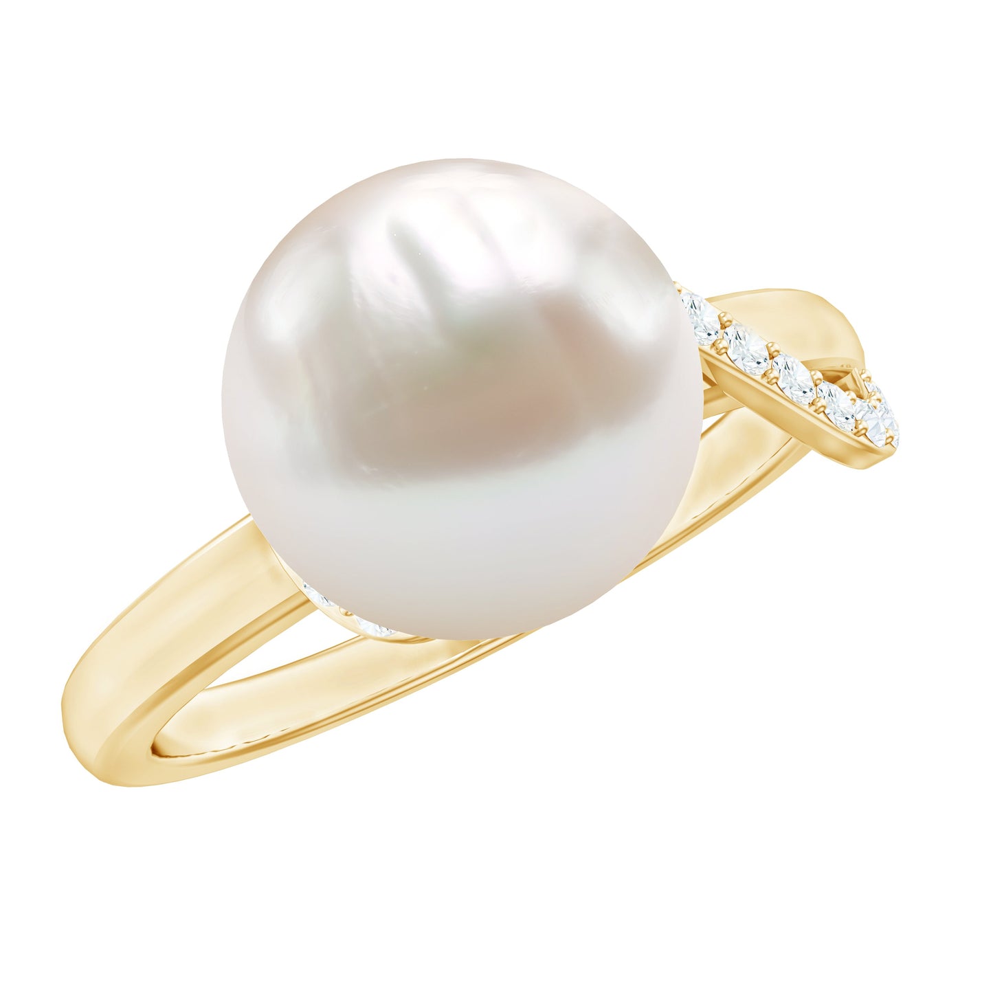 Natural 8 Carat Freshwater Pearl Engagement Ring with Moissanite