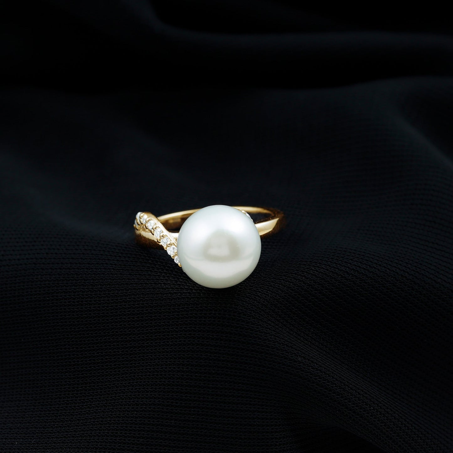Natural 8 Carat Freshwater Pearl Engagement Ring with Moissanite