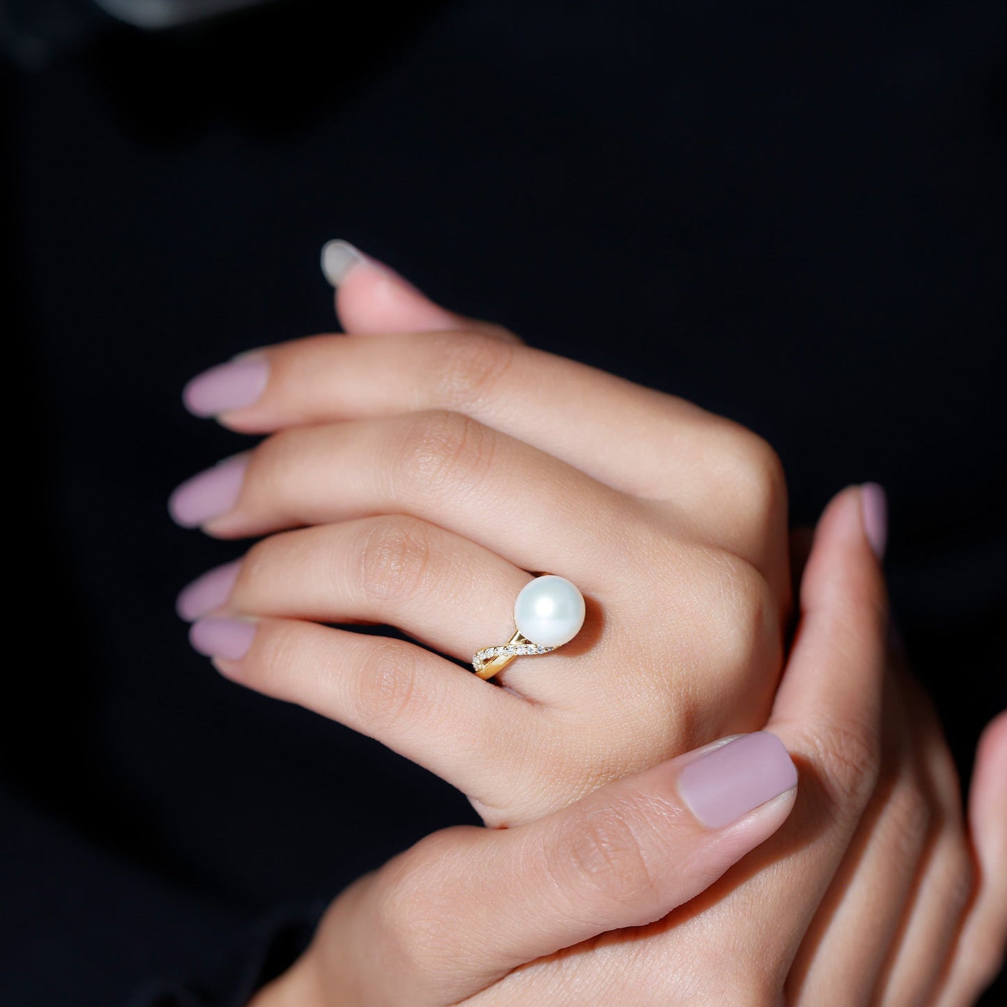 Natural 8 Carat Freshwater Pearl Engagement Ring with Moissanite