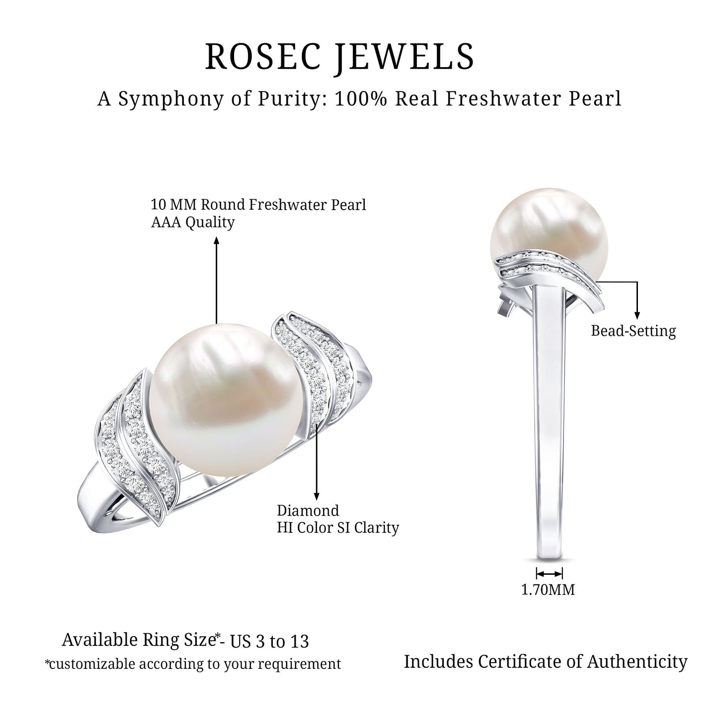 Natural Freshwater Pearl and Diamond Solitaire Engagement Ring