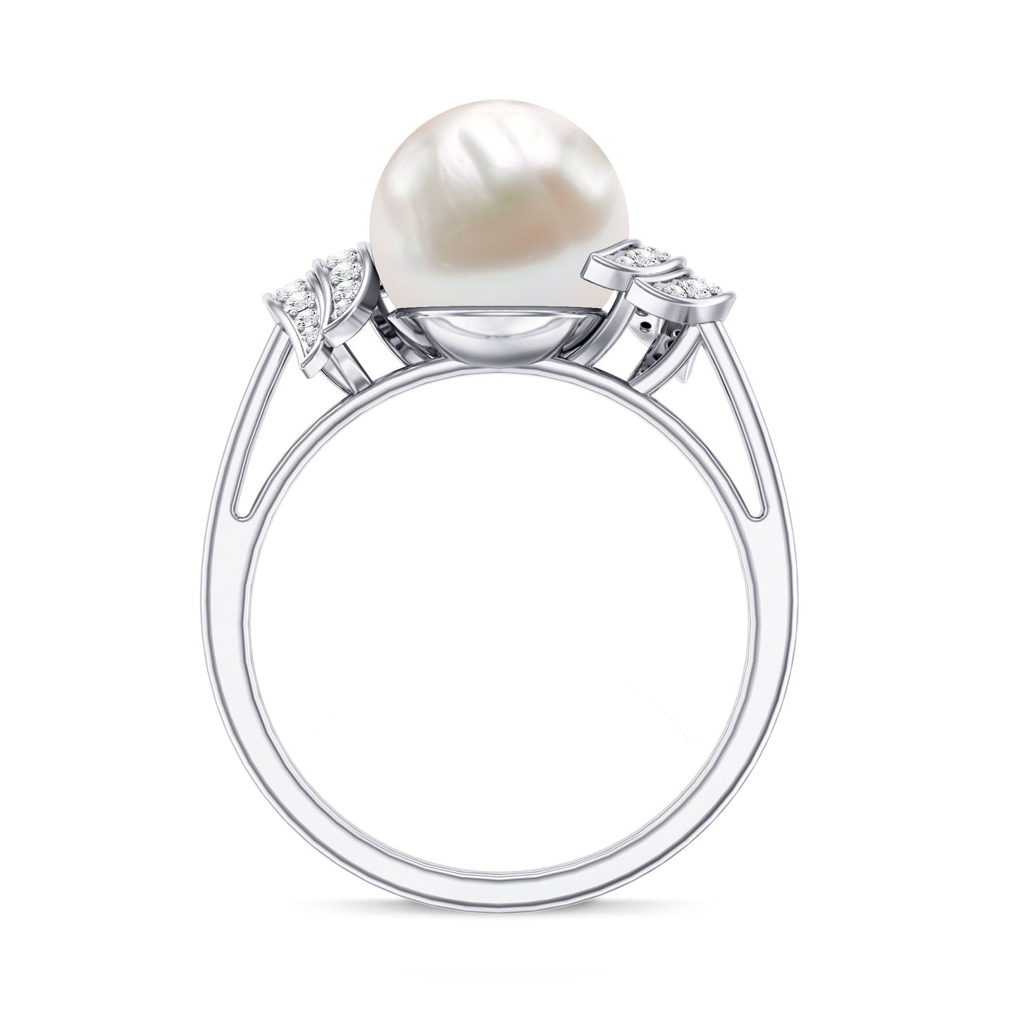 Natural Freshwater Pearl and Diamond Solitaire Engagement Ring