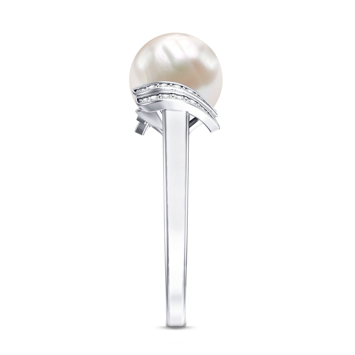 Natural Freshwater Pearl and Diamond Solitaire Engagement Ring
