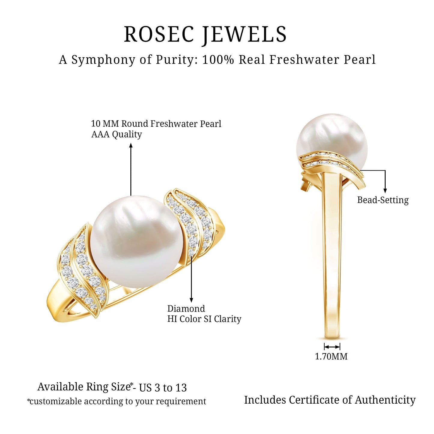 Natural Freshwater Pearl and Diamond Solitaire Engagement Ring