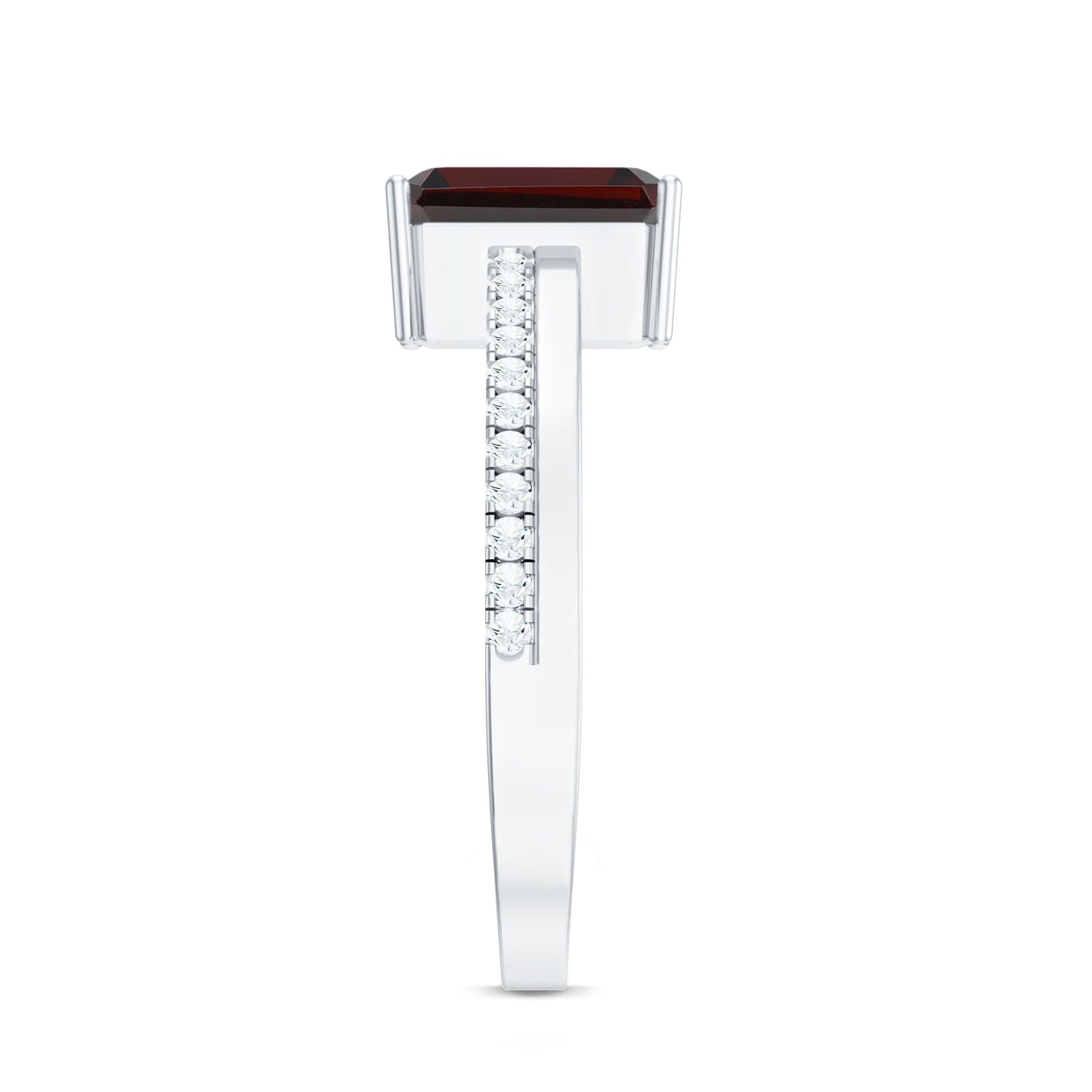 Natural 6X8mm Garnet Emerald Cut Engagement Ring with Diamond