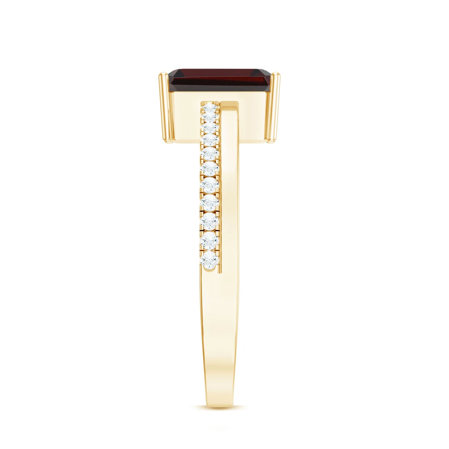 Natural 6X8mm Garnet Emerald Cut Engagement Ring with Diamond