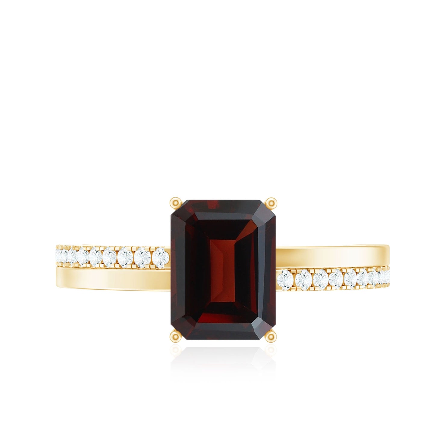 Natural 6X8mm Garnet Emerald Cut Engagement Ring with Diamond