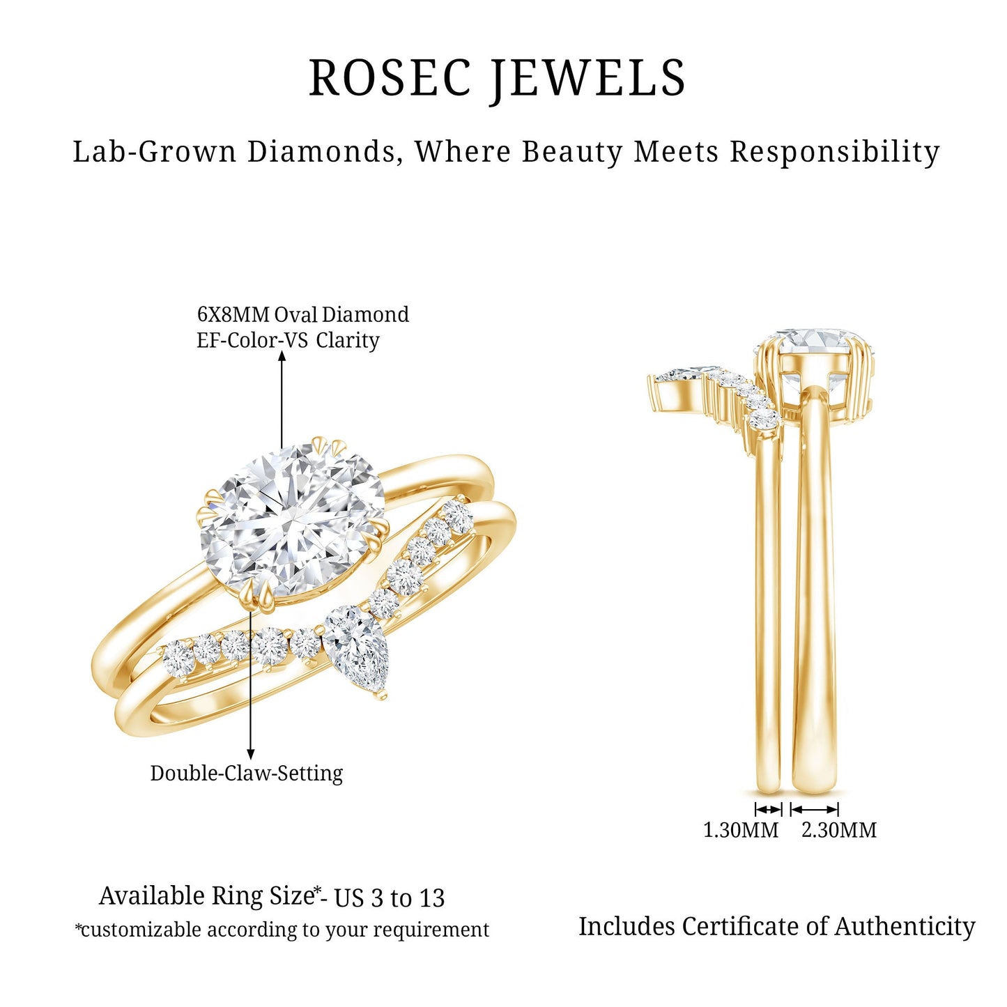 Certified 6X8 MM Oval Lab Grown Diamond Engagement Ring With Enhancer