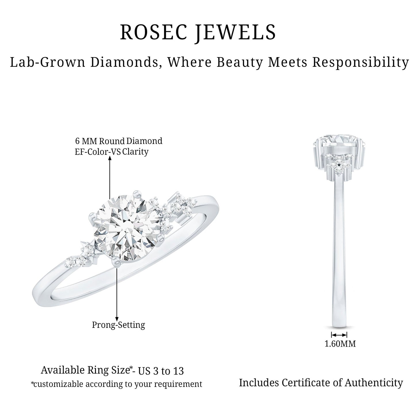 6 MM Lab Grown Diamond Solitaire Engagement Ring