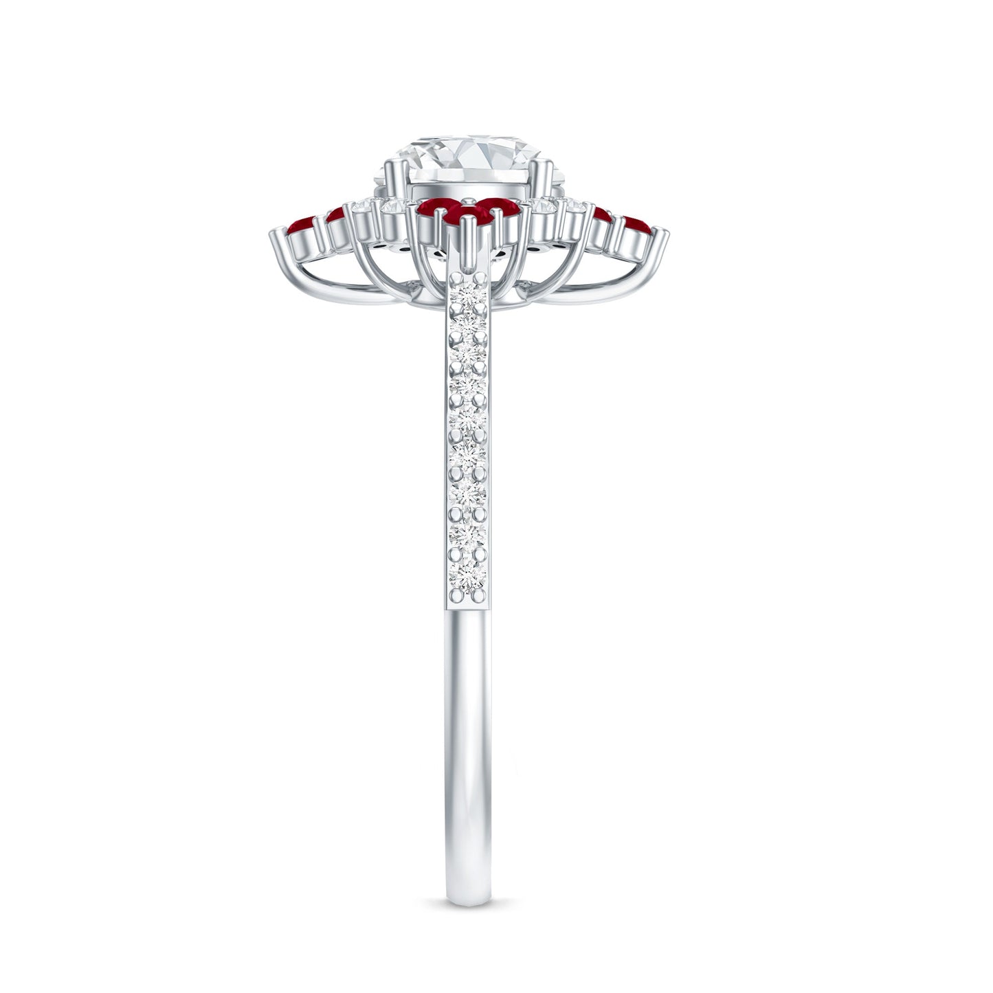 Certified Lab Grown Diamond Halo Engagement Ring with Ruby