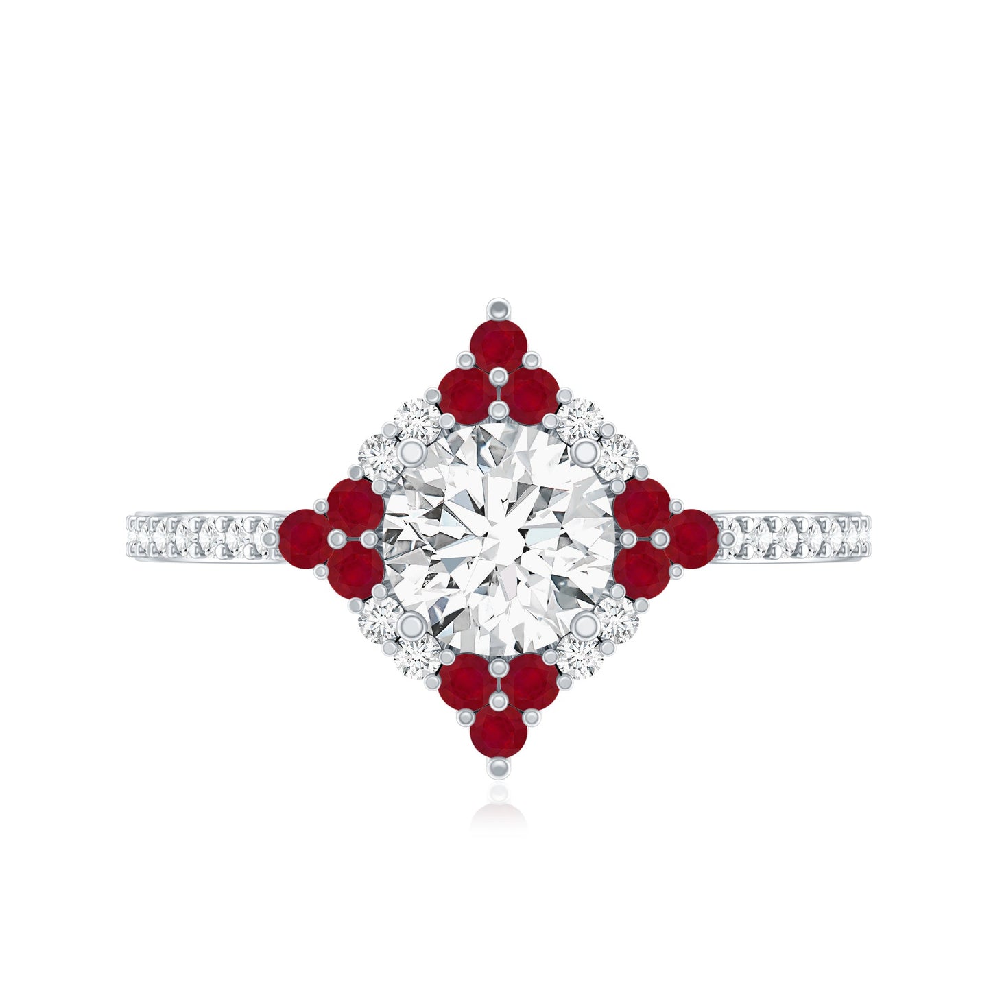 Certified Lab Grown Diamond Halo Engagement Ring with Ruby