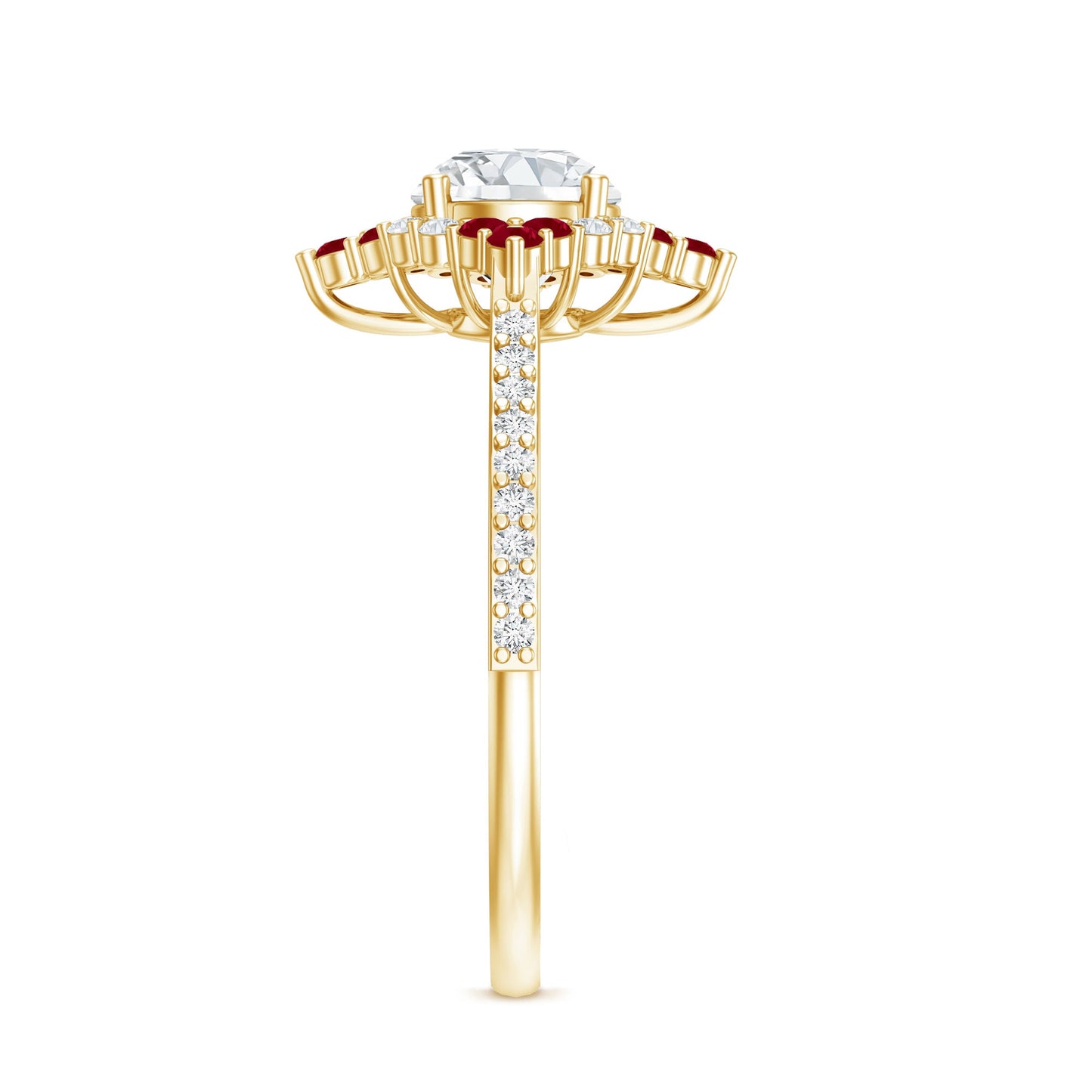 Certified Lab Grown Diamond Halo Engagement Ring with Ruby