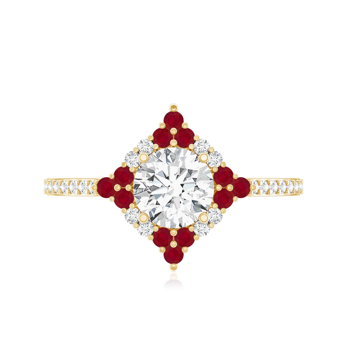 Certified Lab Grown Diamond Halo Engagement Ring with Ruby