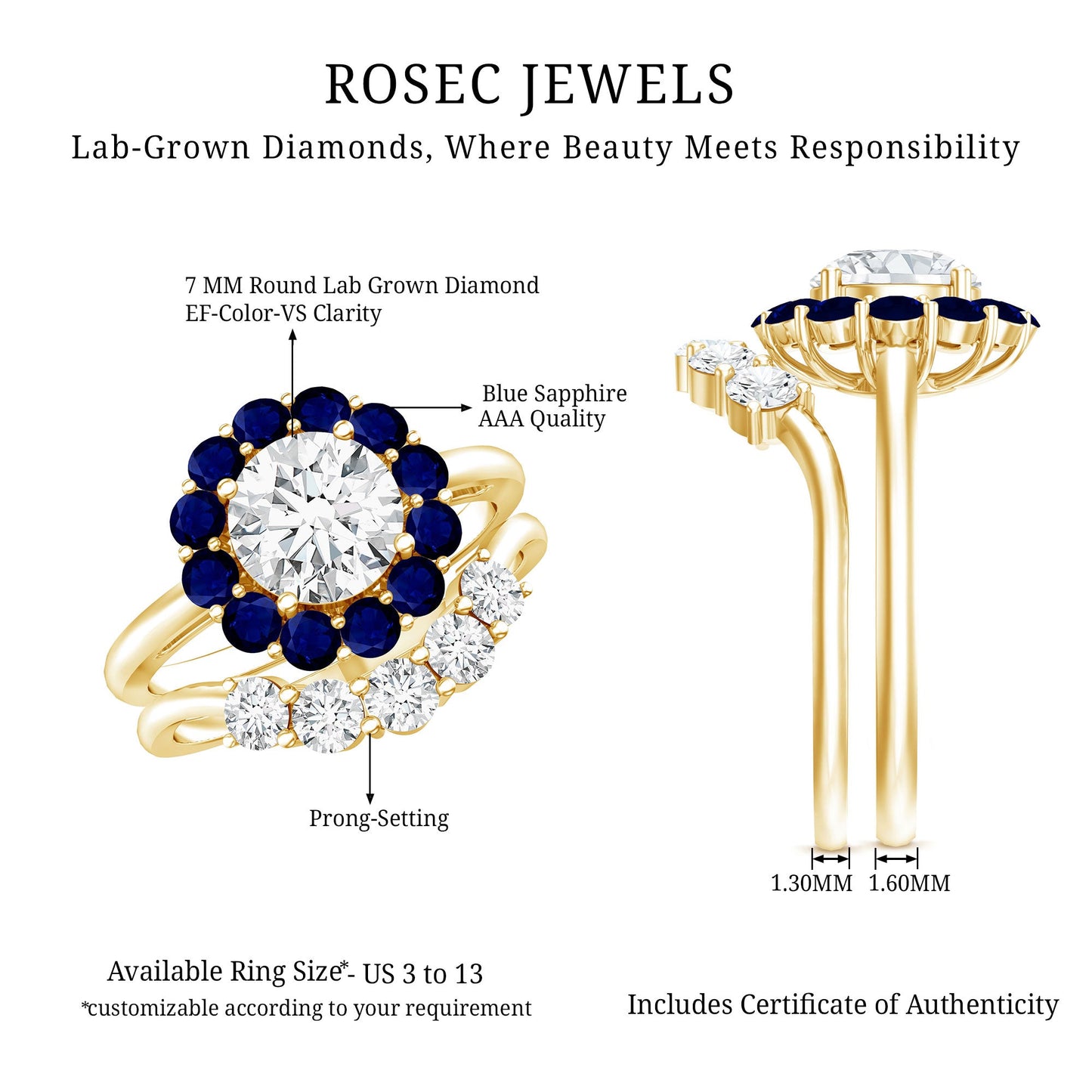 Certified 7 MM Lab Grown Diamond Engagement Ring with Enhancer