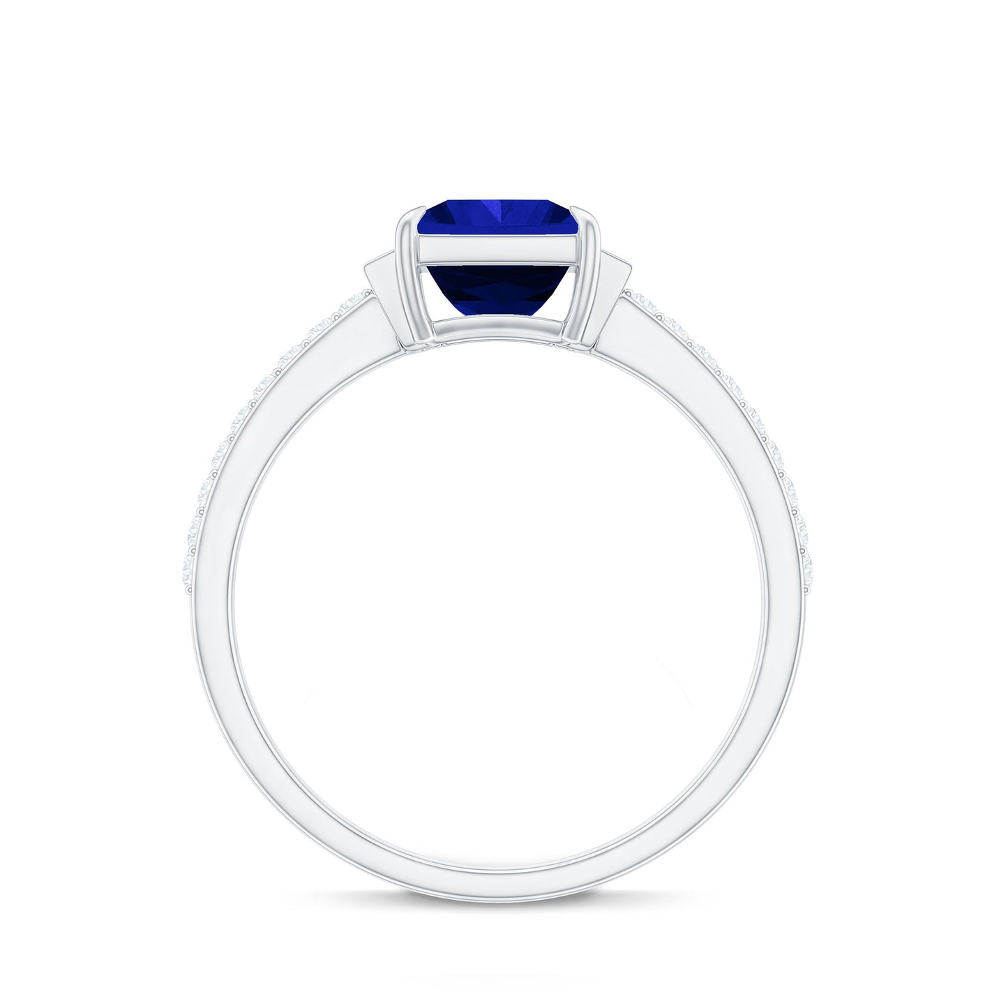 Certified 1 Carat Lab Grown Blue Sapphire Princess Cut Engagement Ring with Diamond