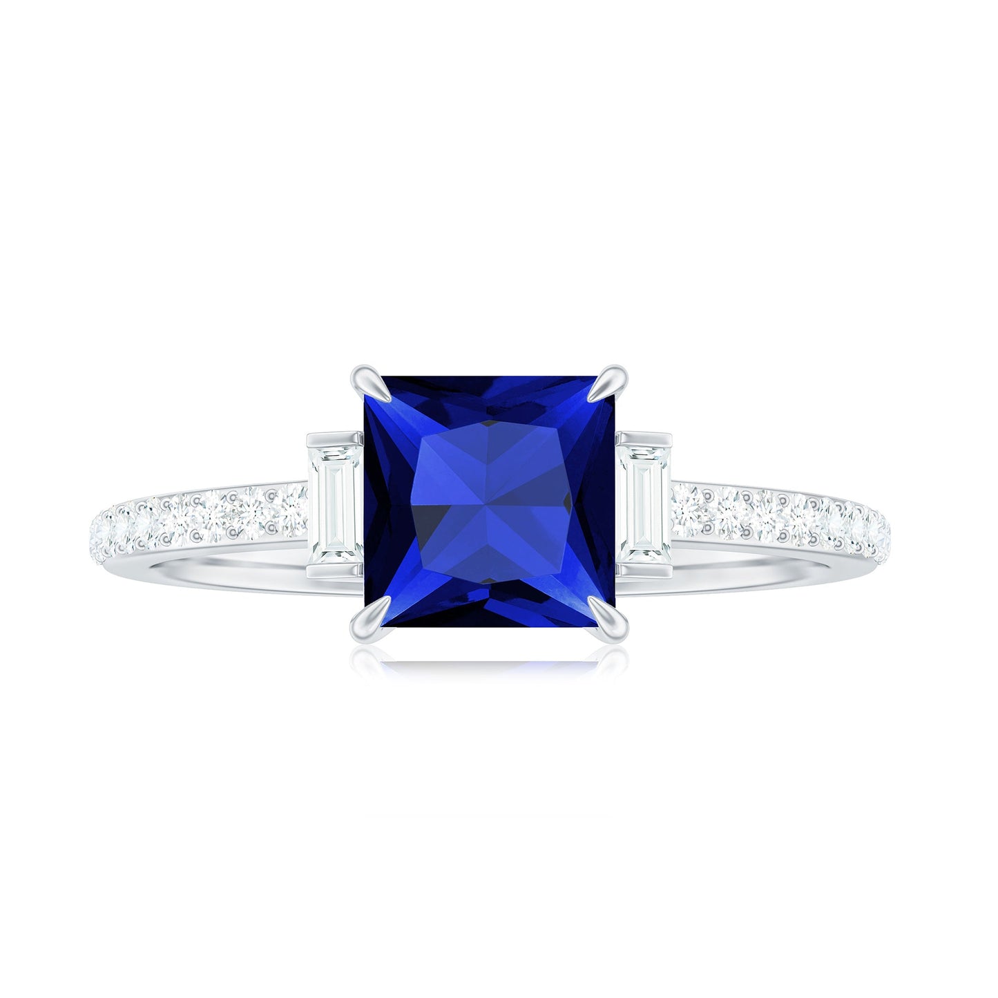 Certified 1 Carat Lab Grown Blue Sapphire Princess Cut Engagement Ring with Diamond