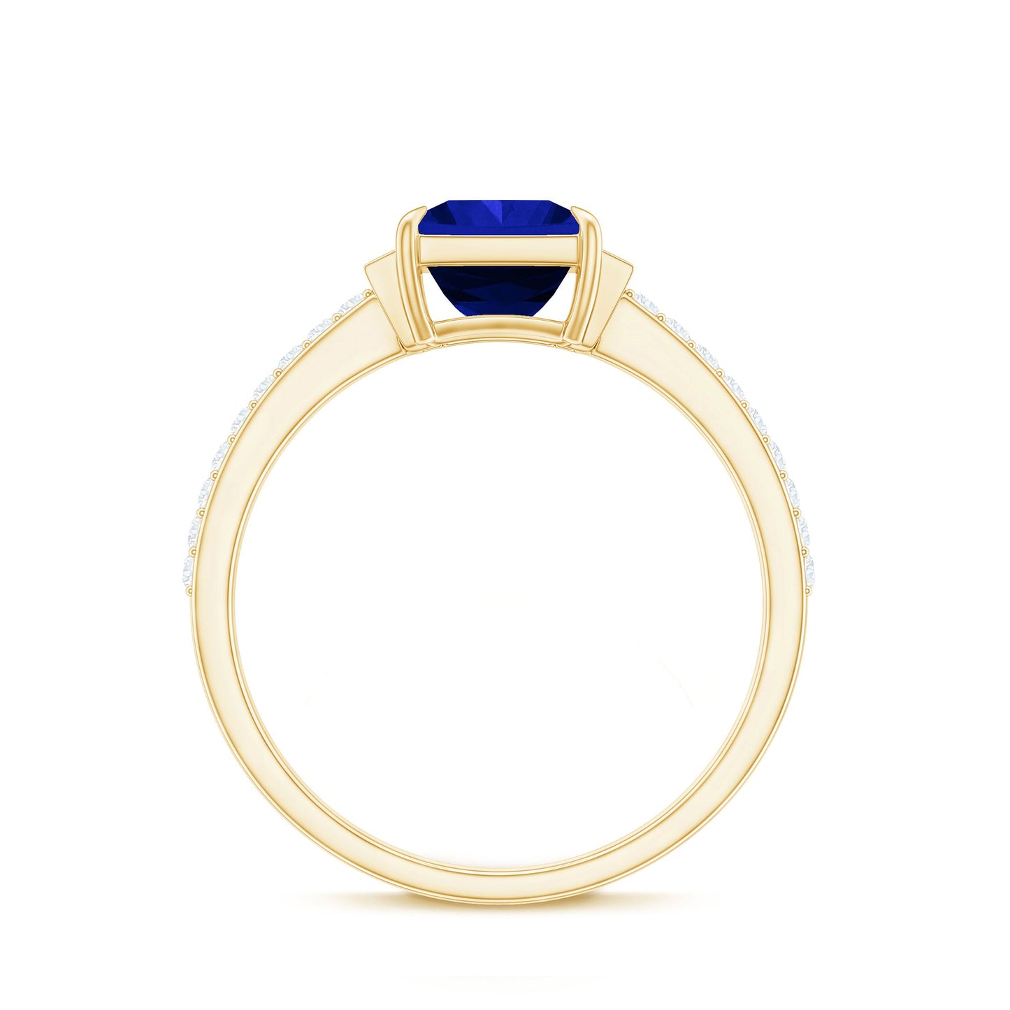 Certified 1 Carat Lab Grown Blue Sapphire Princess Cut Engagement Ring with Diamond