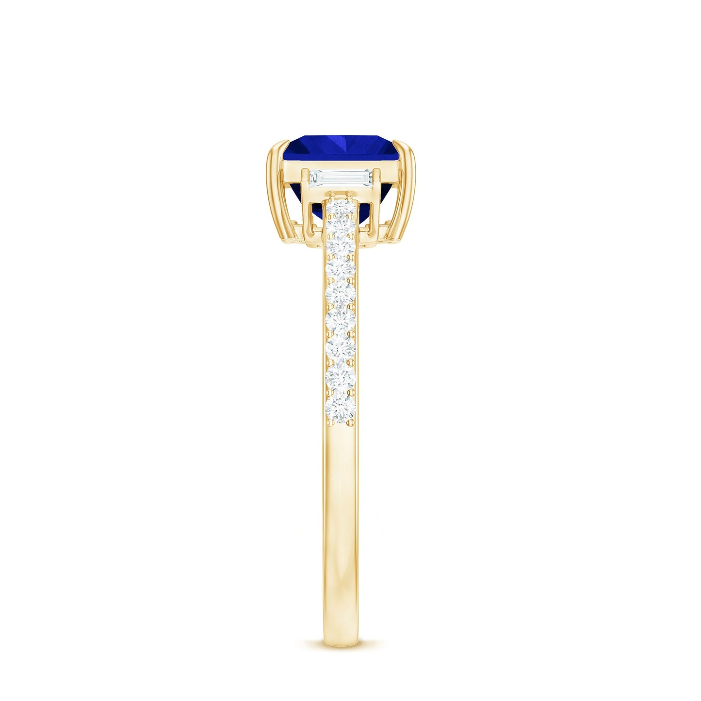 Certified 1 Carat Lab Grown Blue Sapphire Princess Cut Engagement Ring with Diamond
