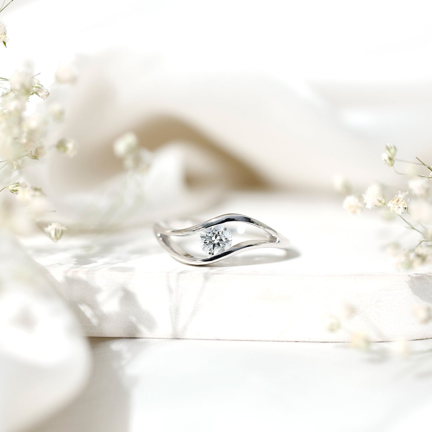 Certified 6 MM Round Moissanite Solitaire Ring with Tension Setting