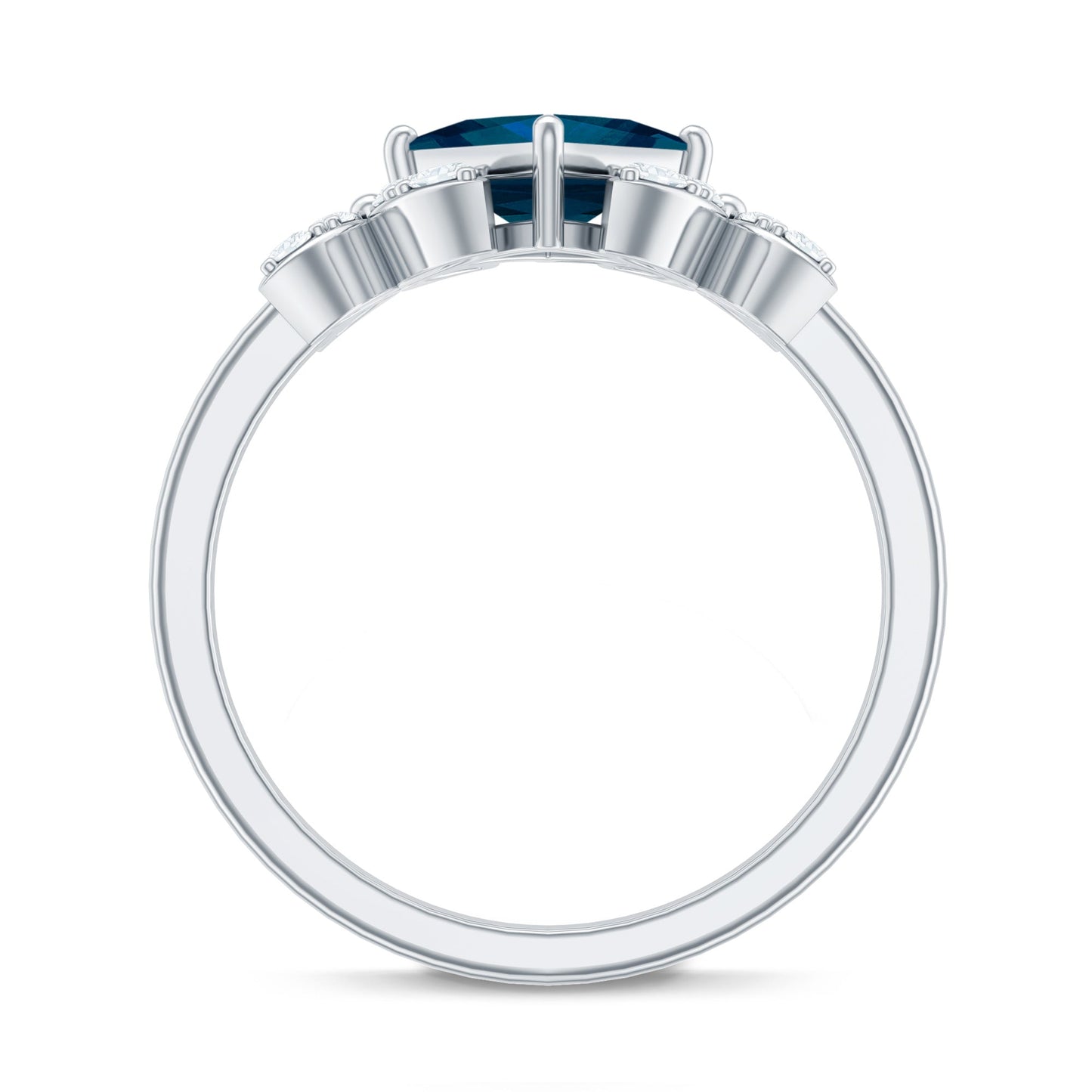 6mm Princess Cut London Blue Topaz Floral Engagement Ring with Diamond