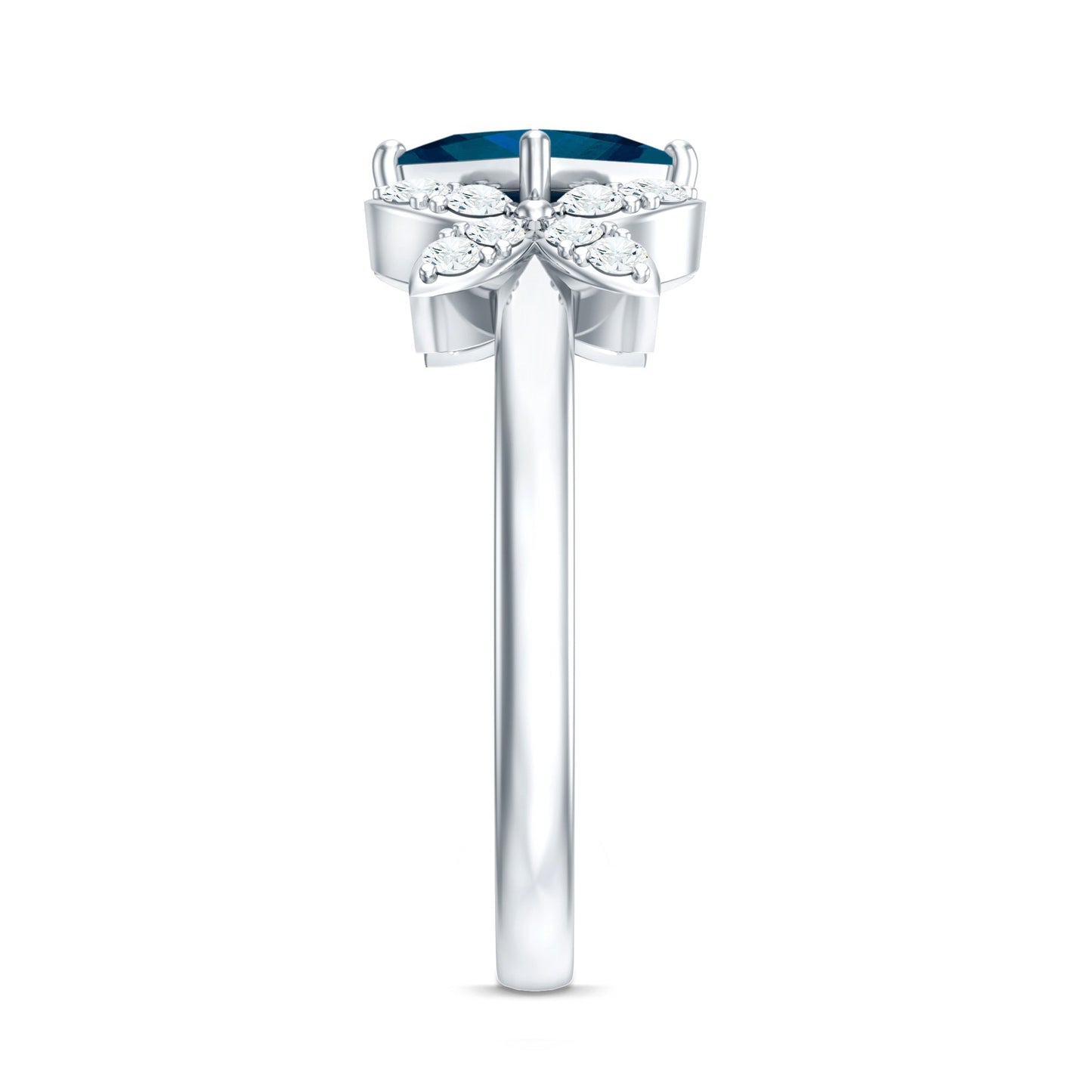 6mm Princess Cut London Blue Topaz Floral Engagement Ring with Diamond