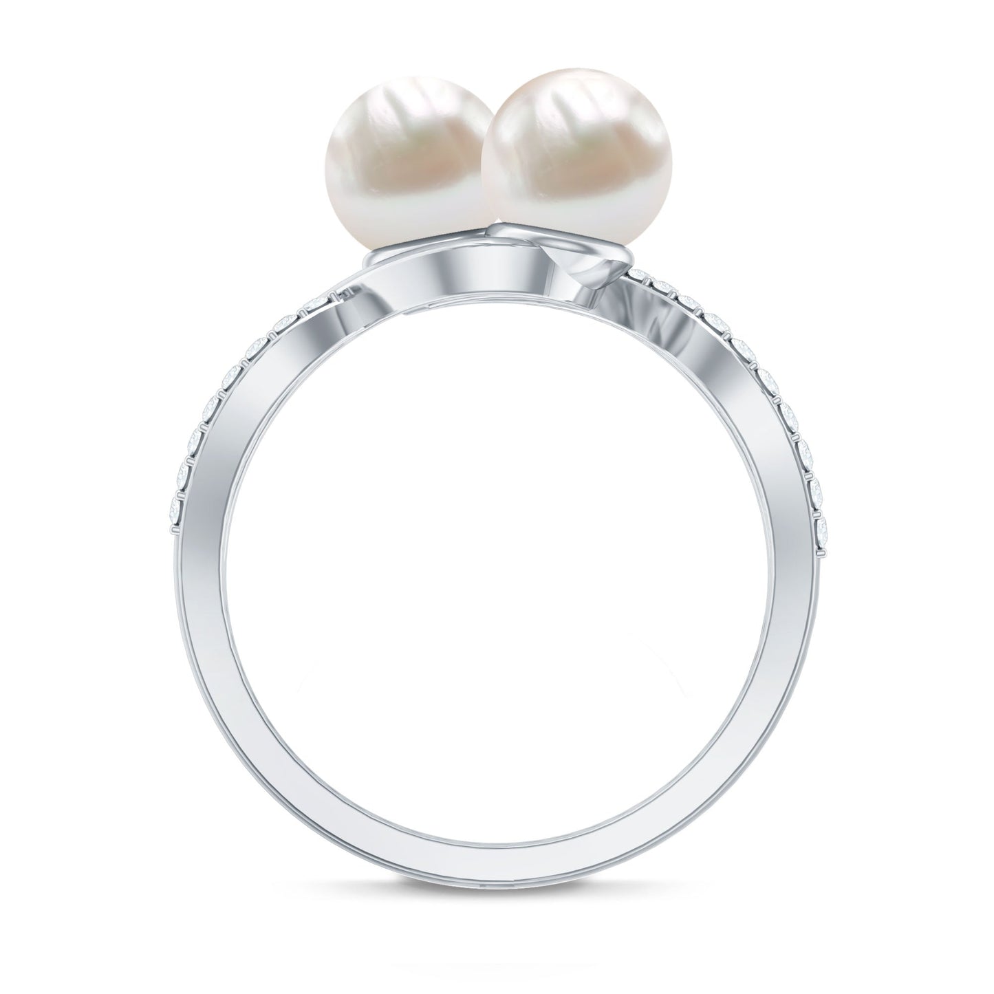 Genuine Freshwater Pearl Toi Et Moi Crossover Ring with Diamond