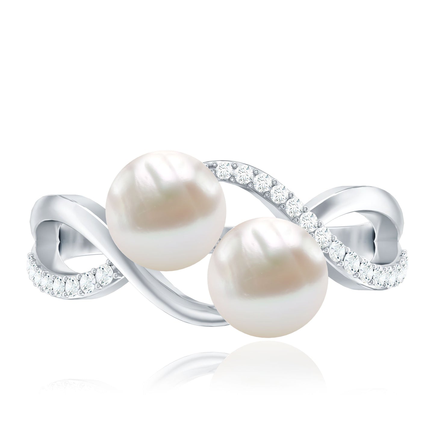 Genuine Freshwater Pearl Toi Et Moi Crossover Ring with Diamond