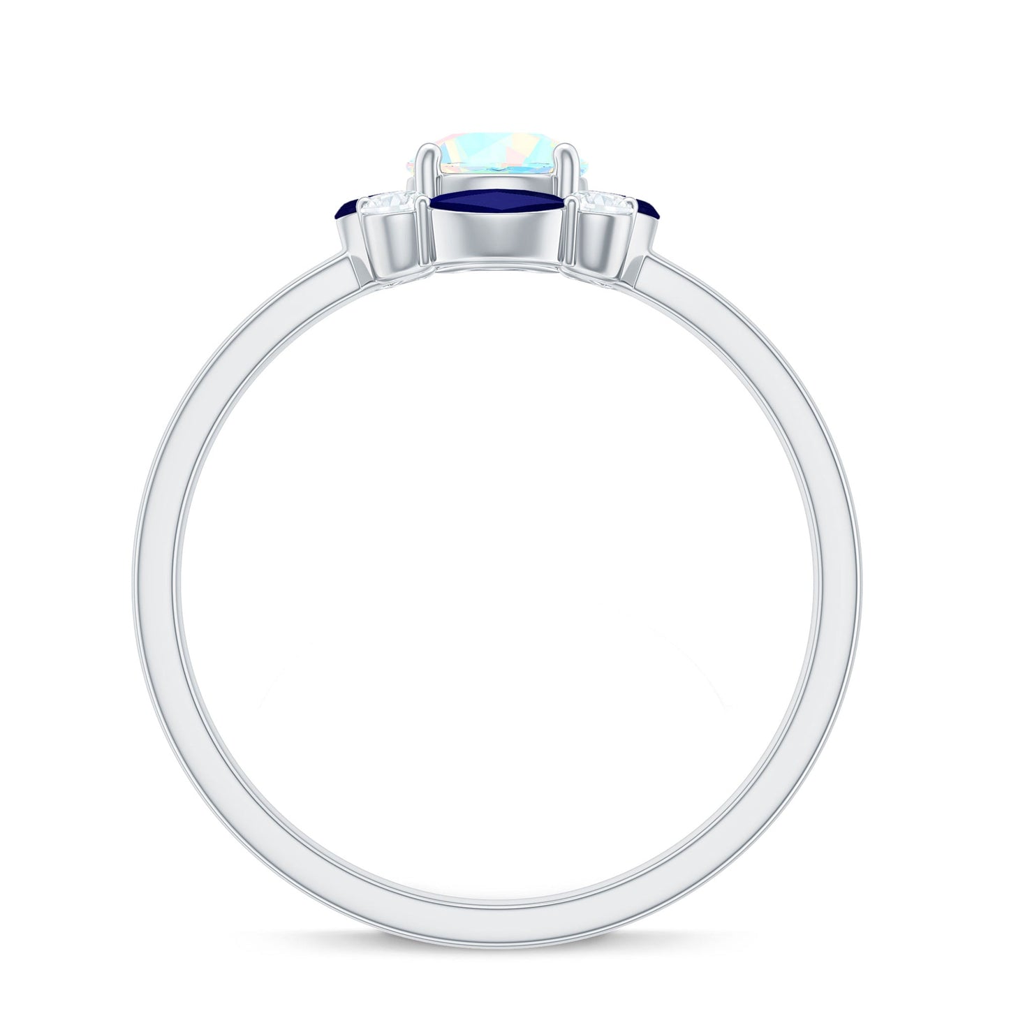Natural Rainbow Opal and Sapphire Designer Ring