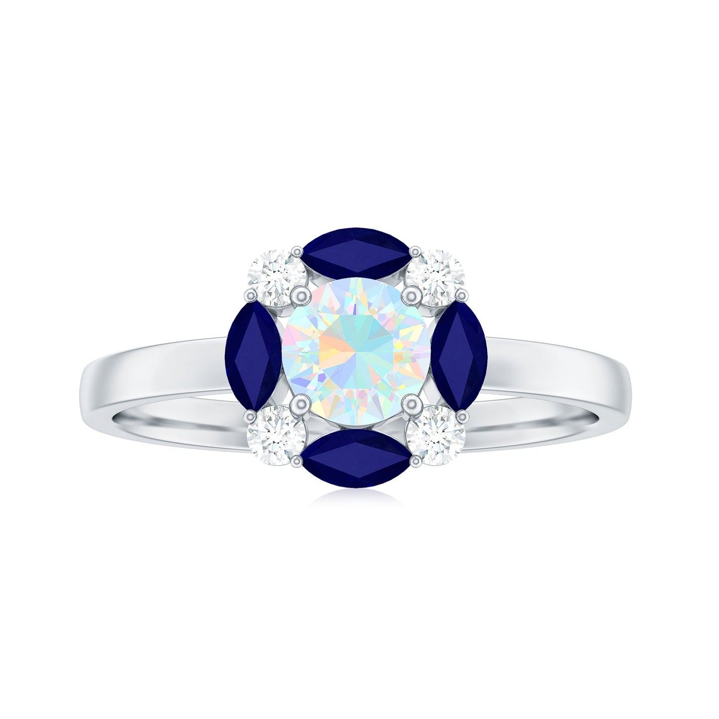 Natural Rainbow Opal and Sapphire Designer Ring