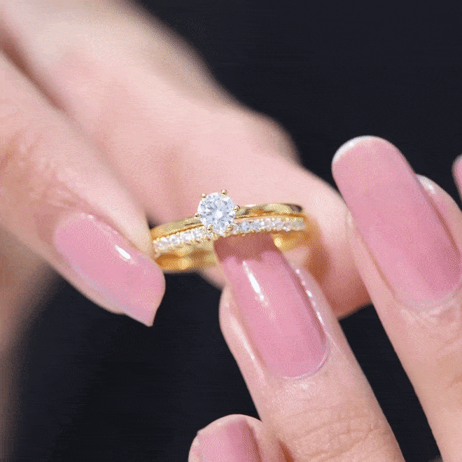Simple Cubic Zirconia Solitaire Wedding Ring Set