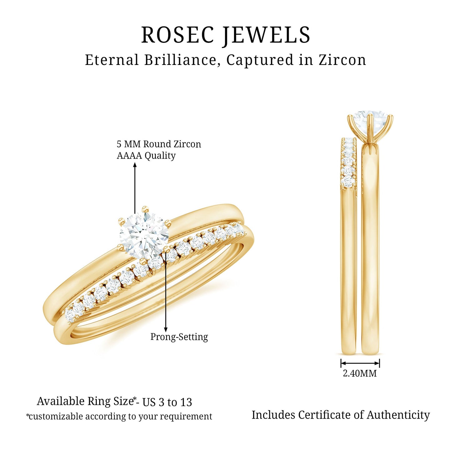 Simple Cubic Zirconia Solitaire Wedding Ring Set