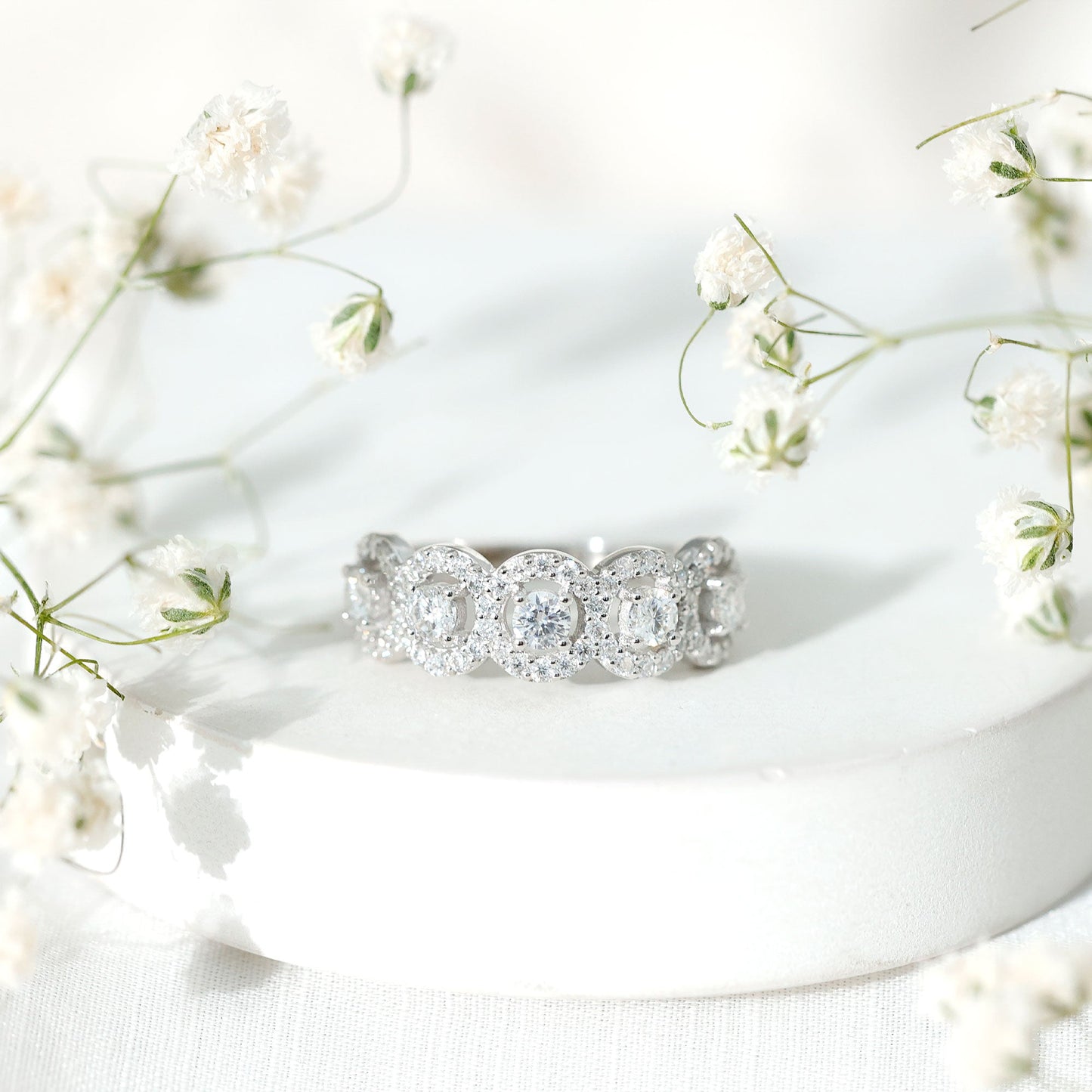 Classic Cubic Zirconia Halo Wedding Band Ring