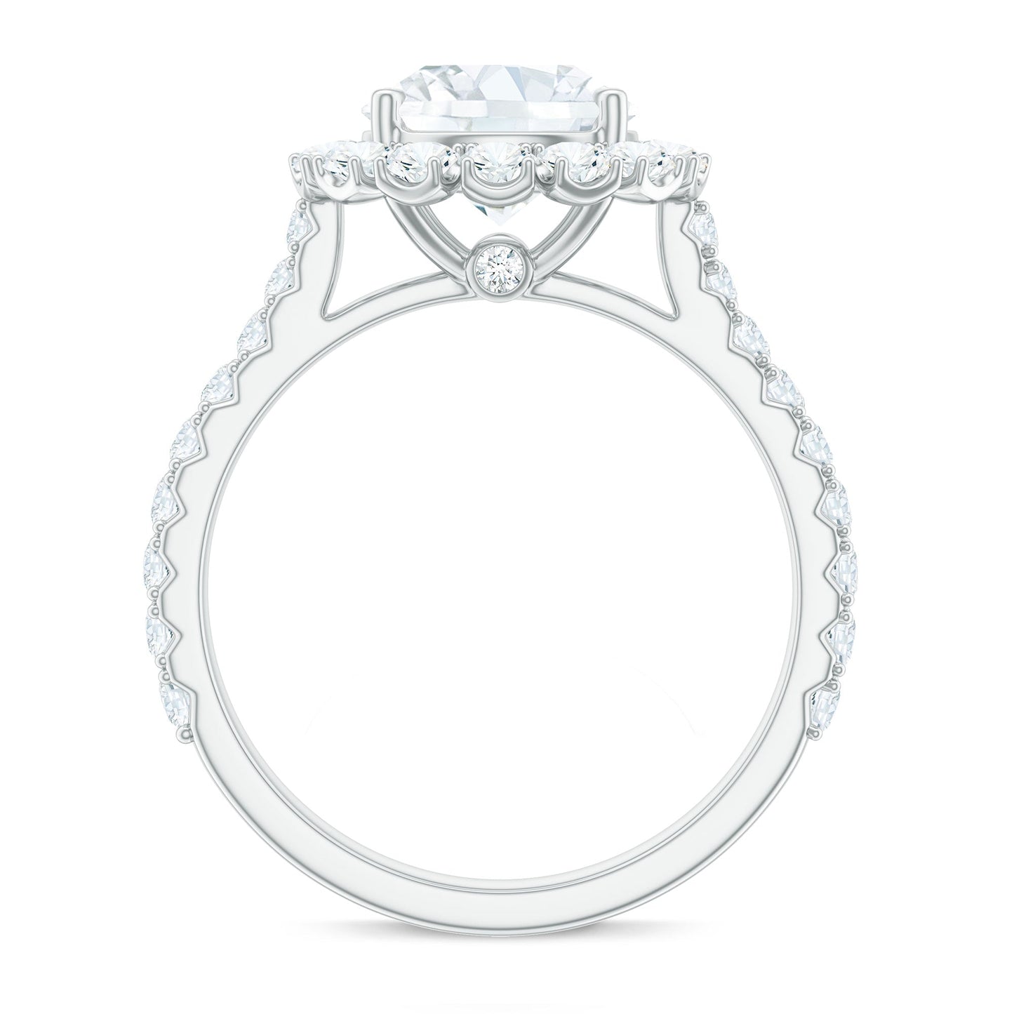 Zircon Round Engagement Ring with Floating Halo and Side Stones