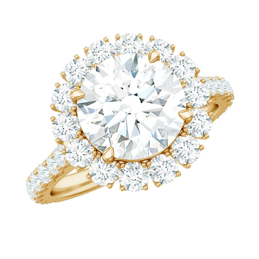 Zircon Round Engagement Ring with Floating Halo and Side Stones