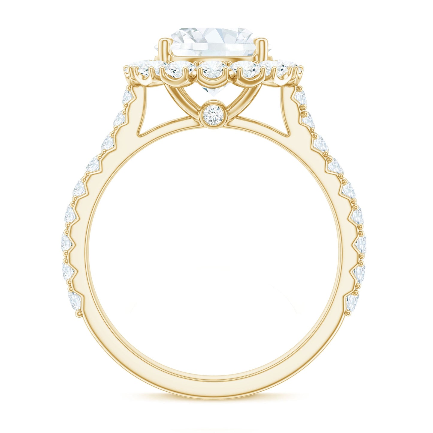 Zircon Round Engagement Ring with Floating Halo and Side Stones