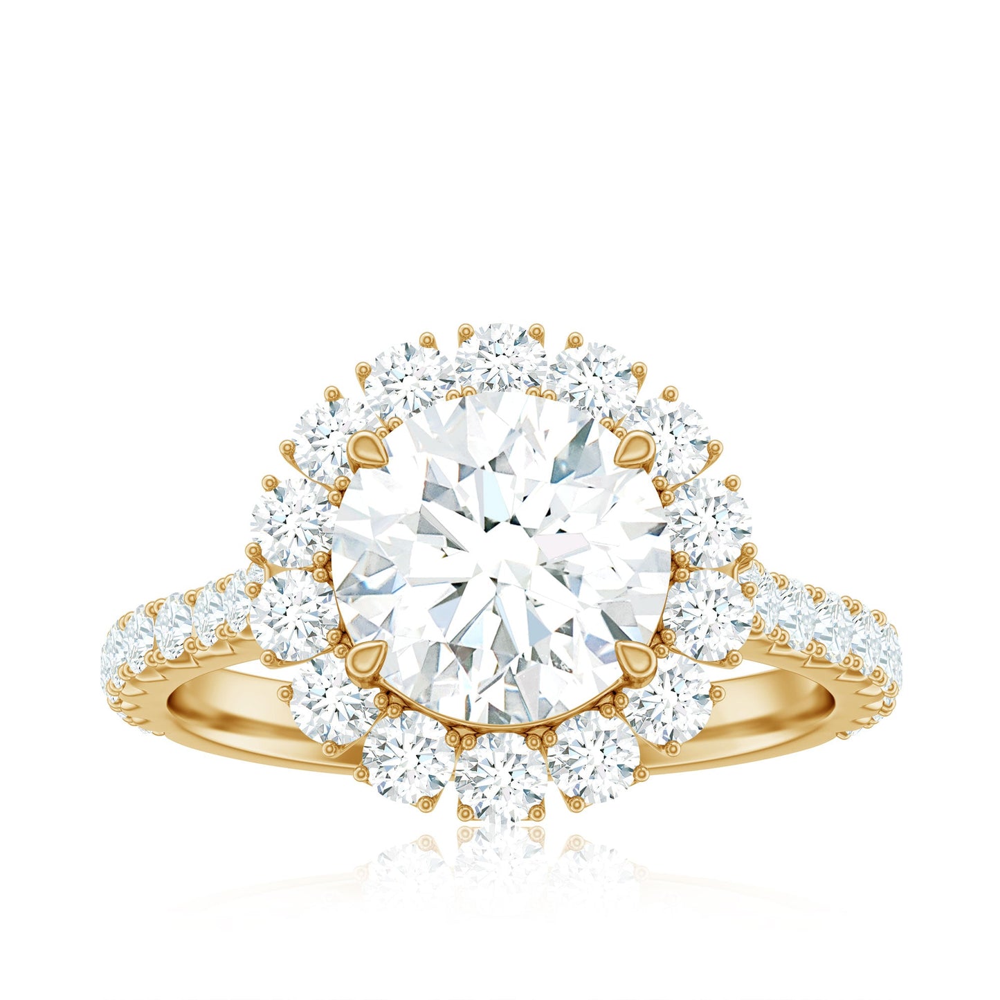 Zircon Round Engagement Ring with Floating Halo and Side Stones