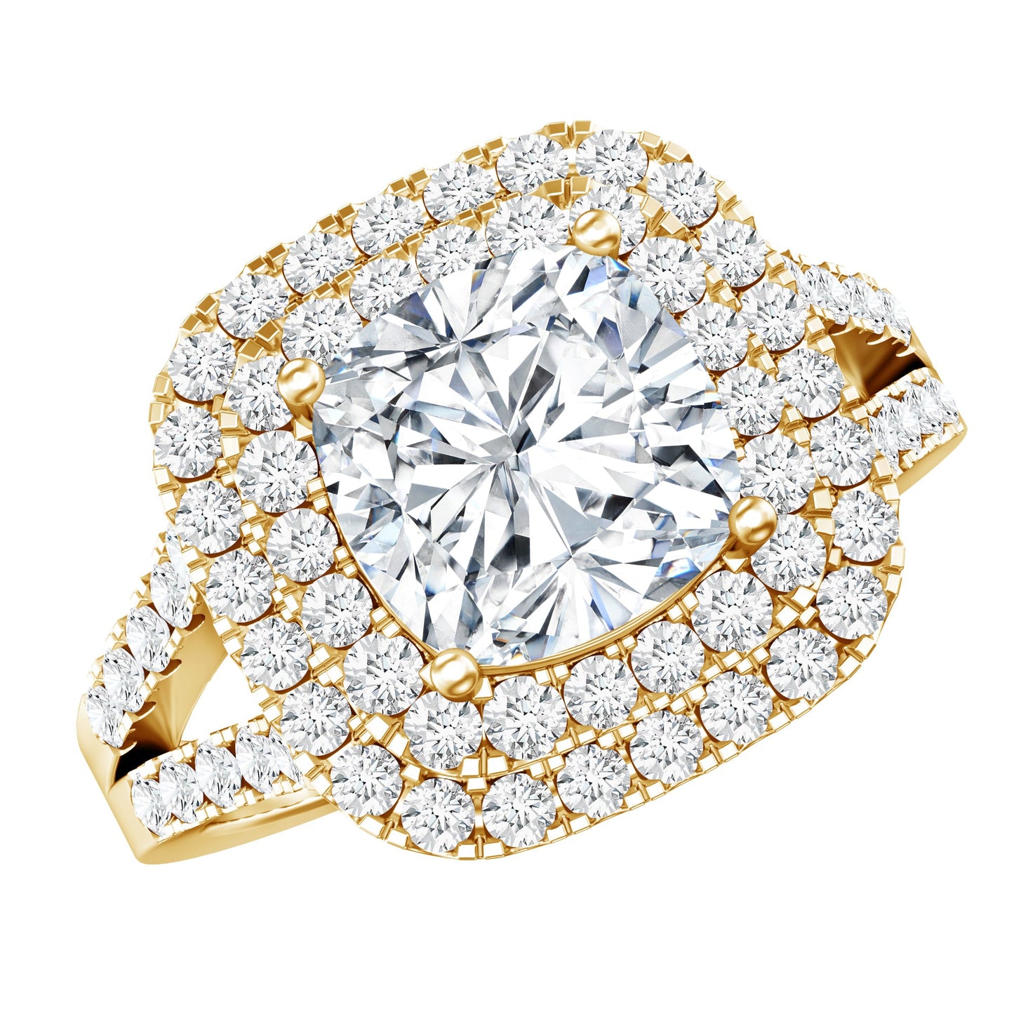 Vintage Style Cubic Zirconia Double Halo Engagement Ring with Split Shank