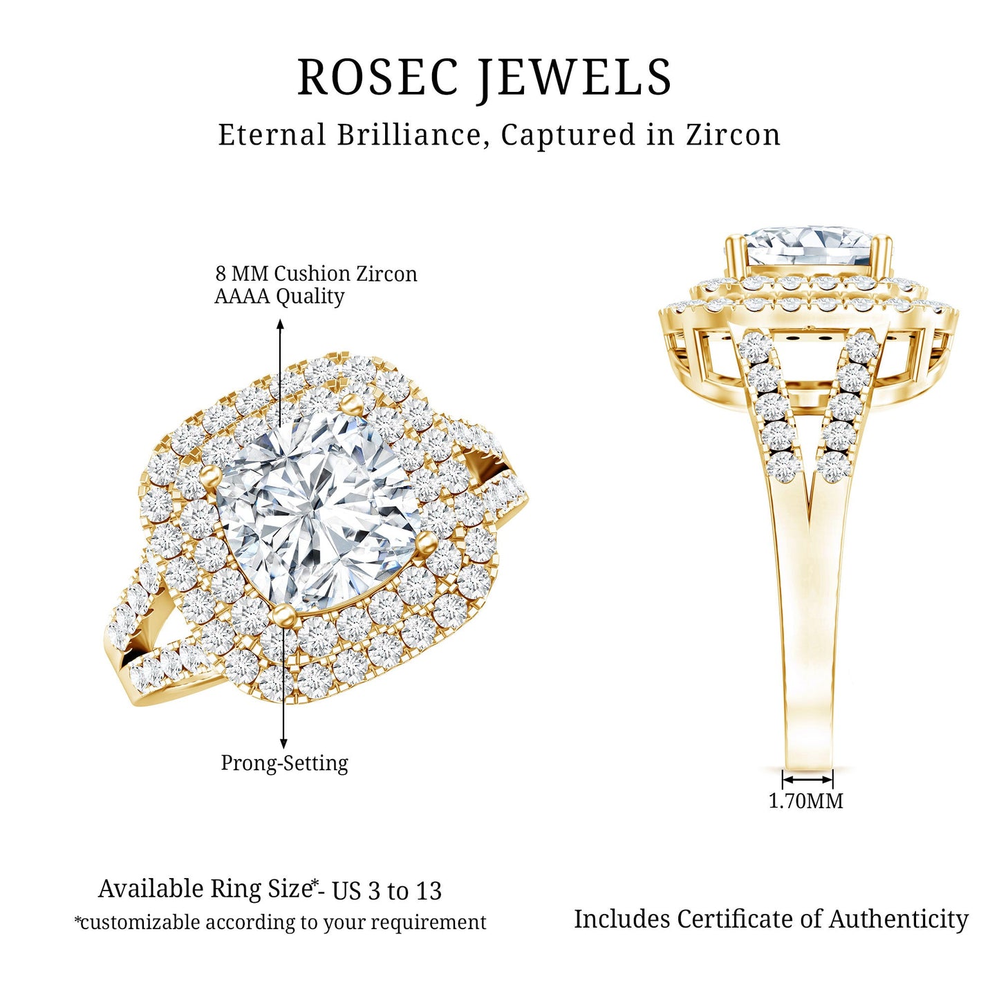 Vintage Style Cubic Zirconia Double Halo Engagement Ring with Split Shank